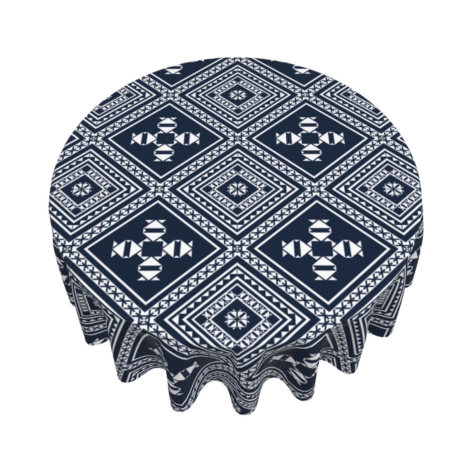 60 Inch Navy Native American Round Tablecloth - Spill Proof & Washable - Perfect for Dinner Parties, Picnics, Camping & Themed Decorations - Native American Inspired Tabletop Decor for Home & Outdoor Events