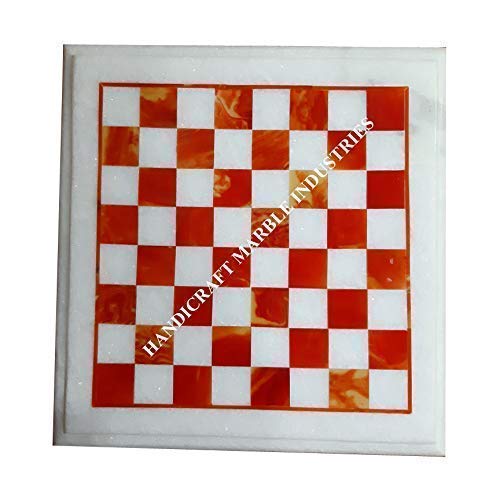 Premium 12-Inch White Marble Chess Board with Carnelian Inlays - Inspired by The Queen's Gambit - Elegant Game Set for Chess Lovers, Perfect as Home Decor, Coffee Table Centerpiece or Gift for Special Occasions