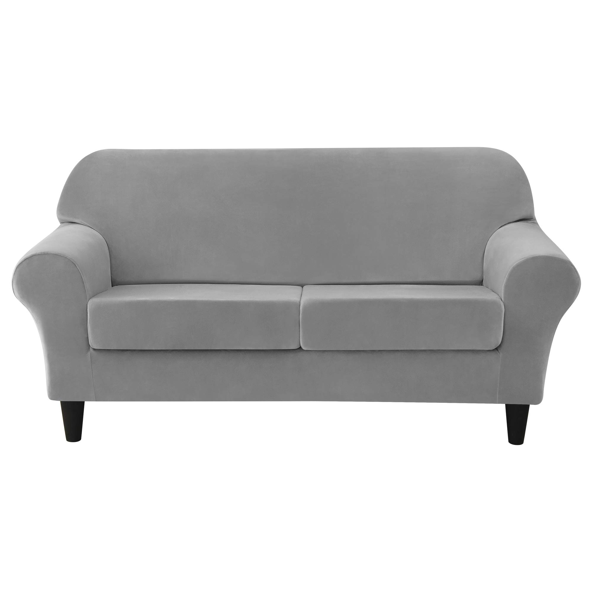Ultra Soft Velvet Stretch Sofa Slipcover - Pet & Kid Friendly Furniture Protector Couch Cover (Grey, Medium) for Living Room, Family Room & Home Decor