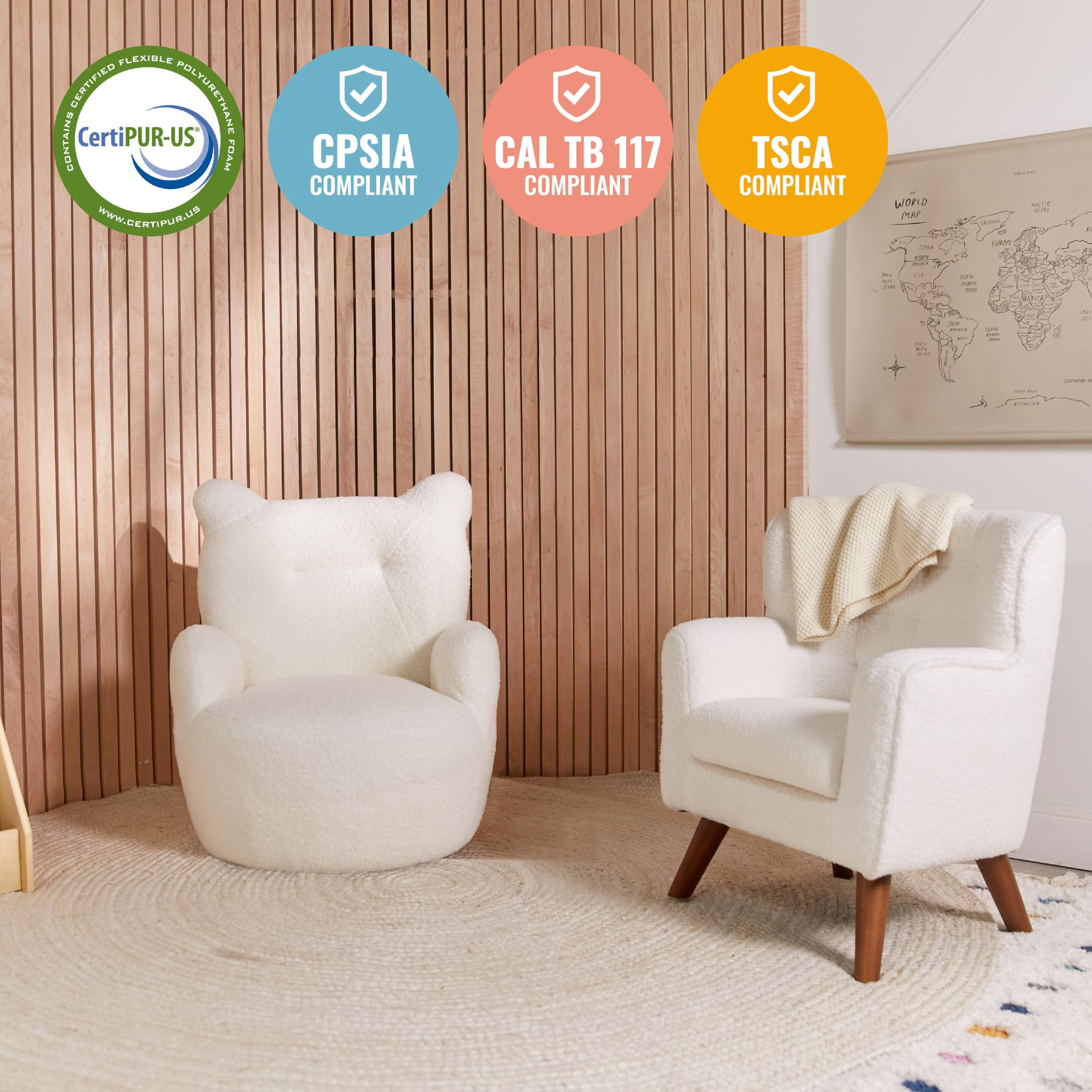ECR4Kids Soft Teddy Bear Chair for Kids - Cozy & Durable Children's Furniture in White - Perfect for Playrooms, Bedrooms & Reading Nooks
