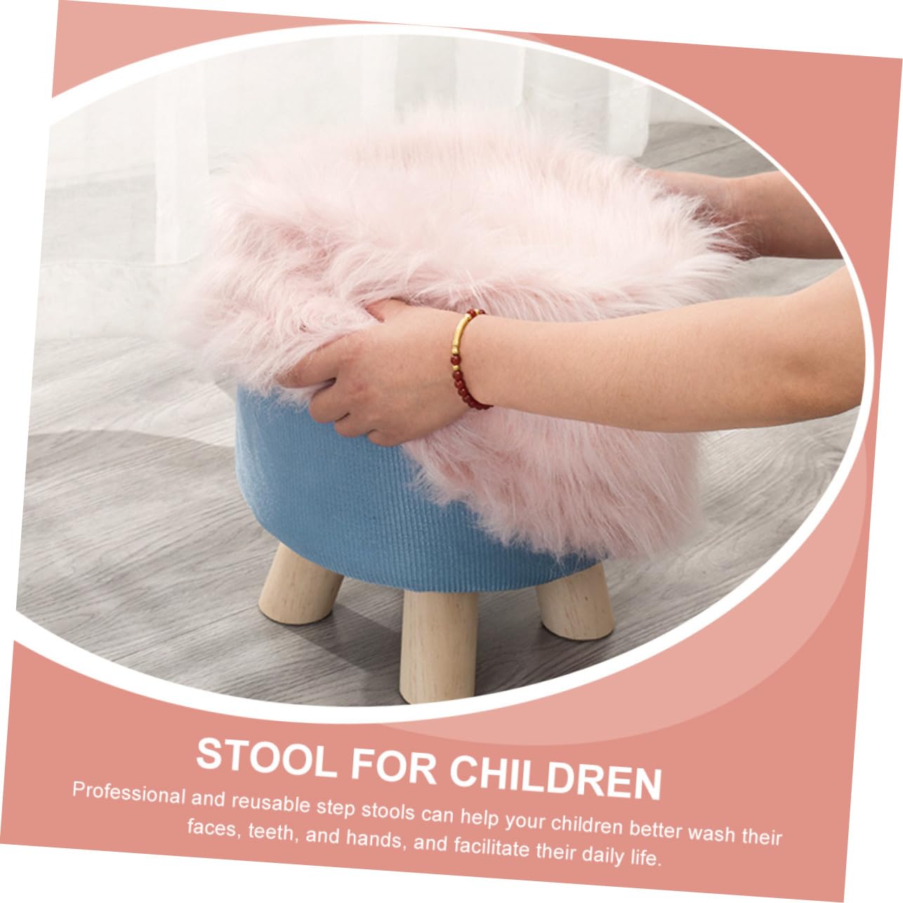 Soft Plush Kids Step Stool - Low Height Foot Stool for Toddlers Hand Washing & Bathroom Use - Non-Slip Cushioned Bench for Home, Nursery & Playroom