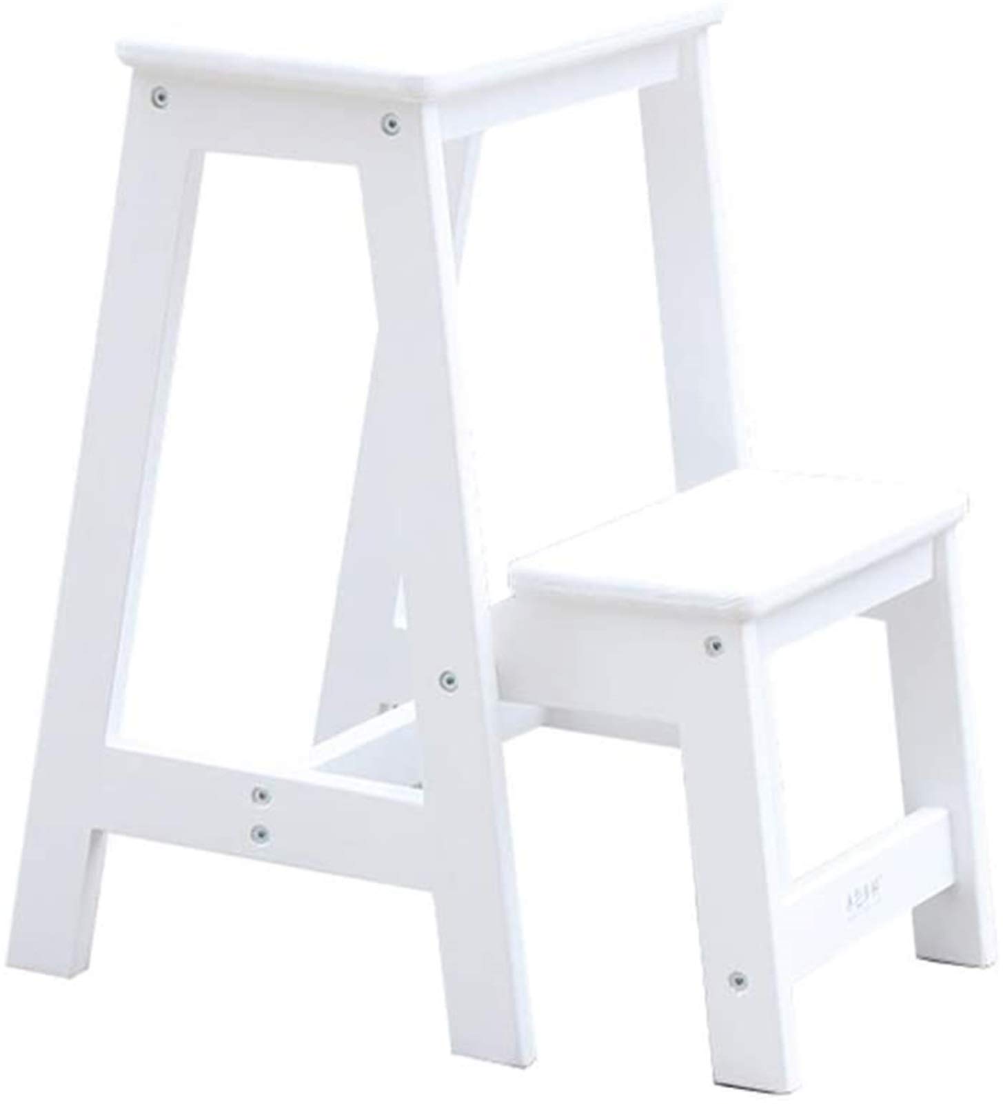 Portable Step Stool - 2 Step Wooden Folding Ladder for Adults, White Foldable Step Stool with 300 lb Capacity, Multi-Functional for High Beds, Kitchen, Bathroom & Home Storage - Perfect for Reaching Top Shelves and Closet Organization
