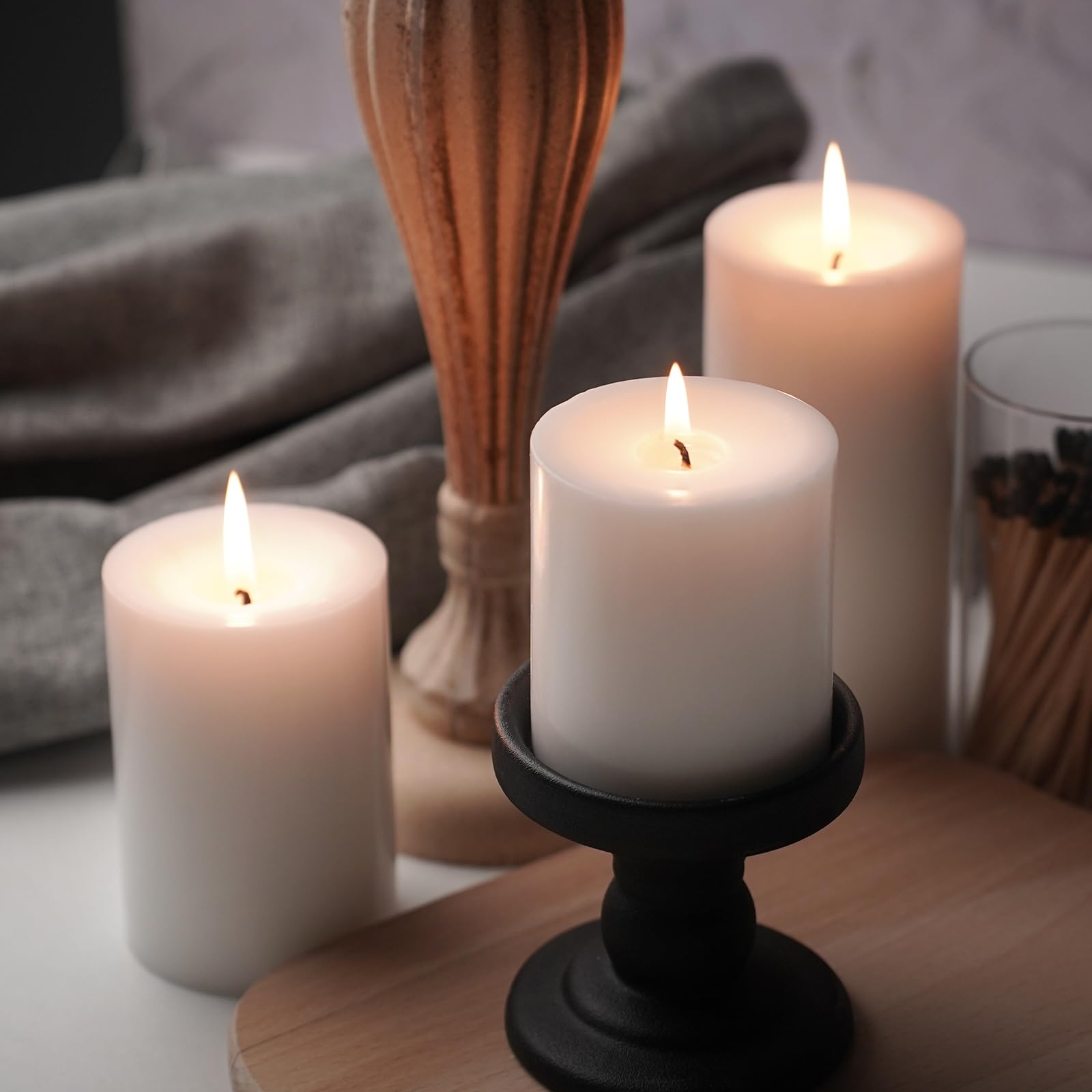 Unscented White Pillar Candles - 3 Inch Dripless Smokeless Candles (4 Pack) for Wedding Centerpieces, Party Decor, Spa Relaxation, Dinner Table Setting & Home Decor