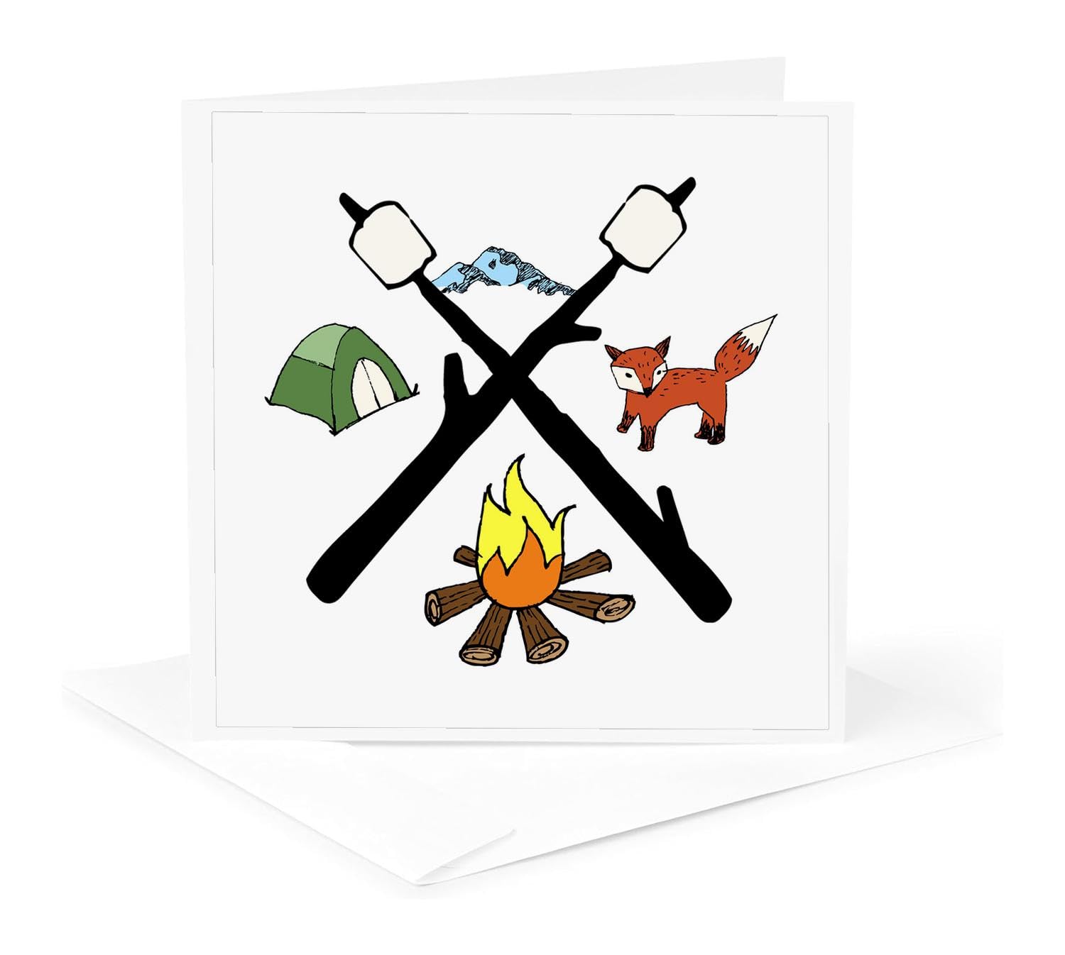 Campfire Greeting Card with Tent & Fox Marshmallows Design - Perfect for Camping Enthusiasts & Outdoor Lovers - Ideal for Birthday, Thank You, and Holiday Cards