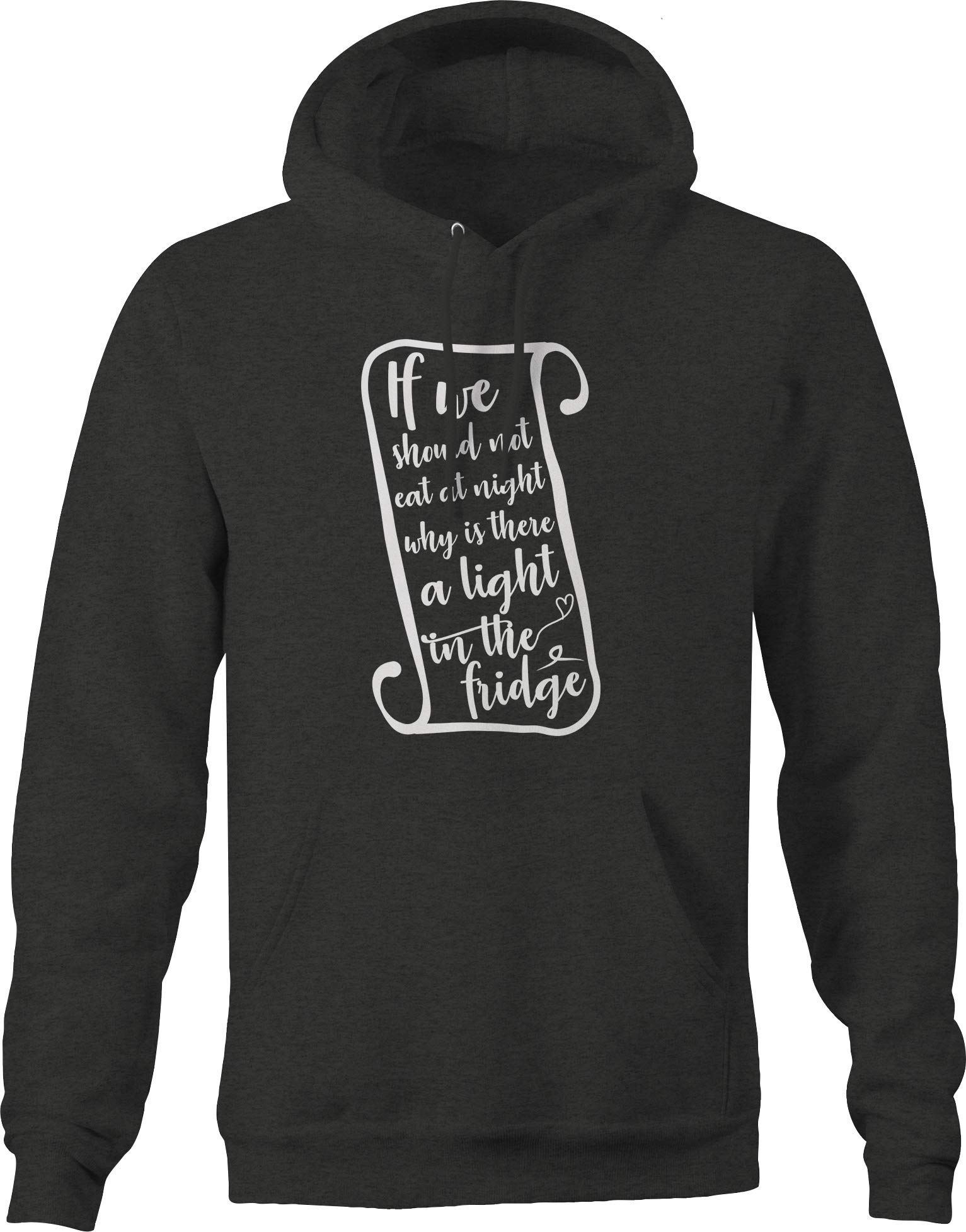 Men's Dark Grey Night Light in Fridge Graphic Hoodie - Comfortable Pullover Sweatshirt for Late-Night Snacking, Funny Food Lover Gift