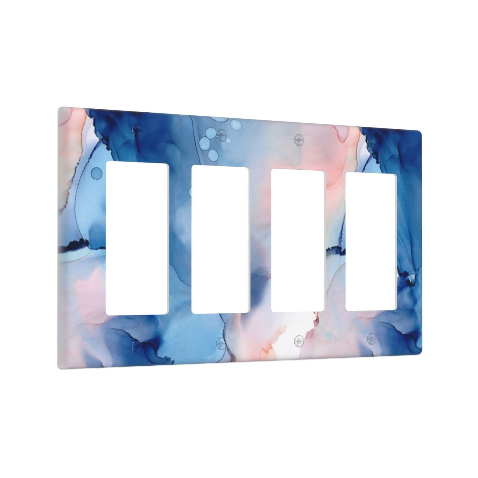 Navy Blue Pink Marble Quad Rocker Light Switch Cover - Decorative 4 Gang GFCI Electrical Outlet Wall Plate - Plastic Switch Plates for Bathroom, Bedroom & Home Decor | Perfect for Modern Interior Design and DIY Home Improvement Projects