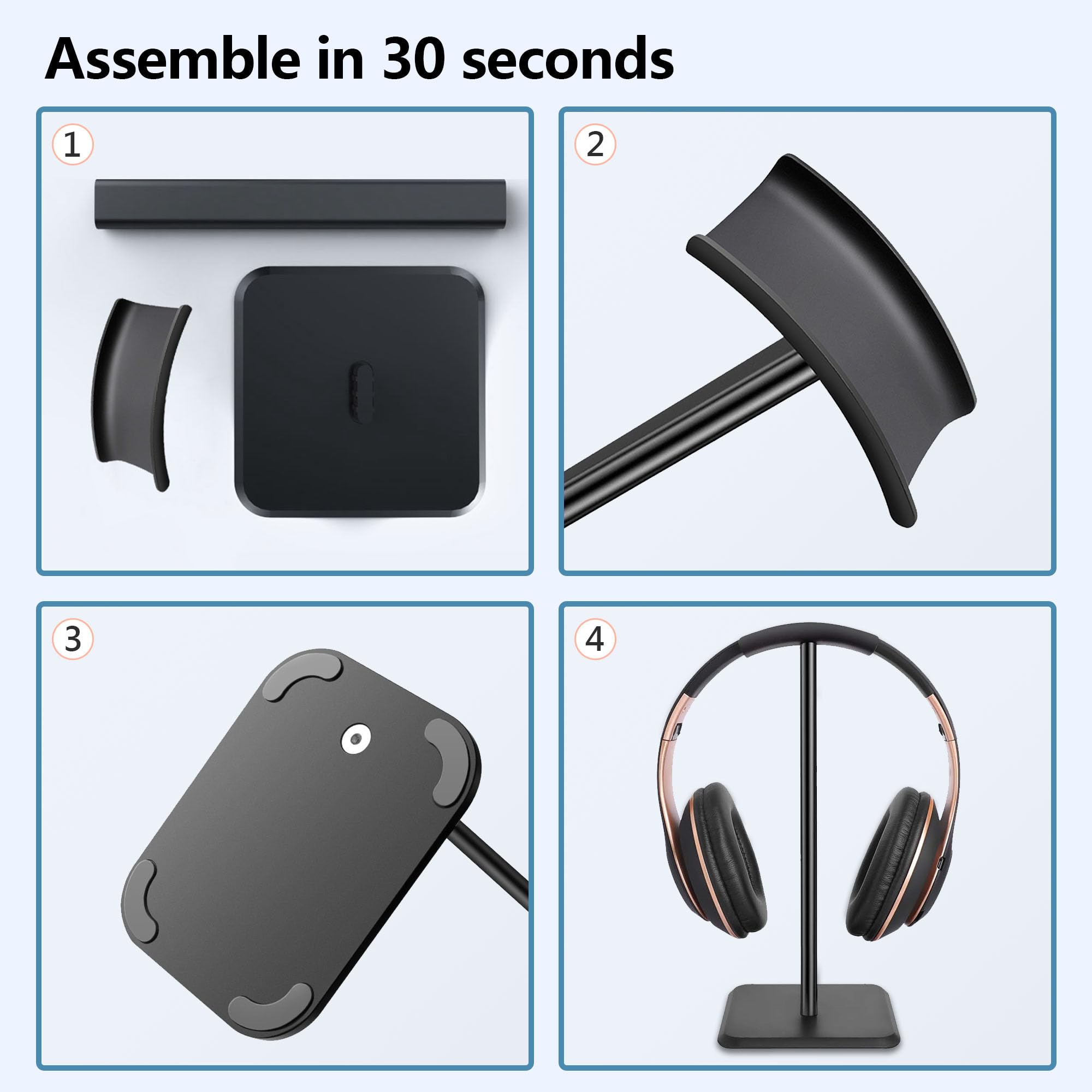 Premium Detachable Headphone Stand with Non-Slip TPU Base - Universal Desk Holder for Gaming Headsets, Wireless Headphones & Office Accessories - Perfect for Gaming Setup, Home Office & Streaming Studio (Black)