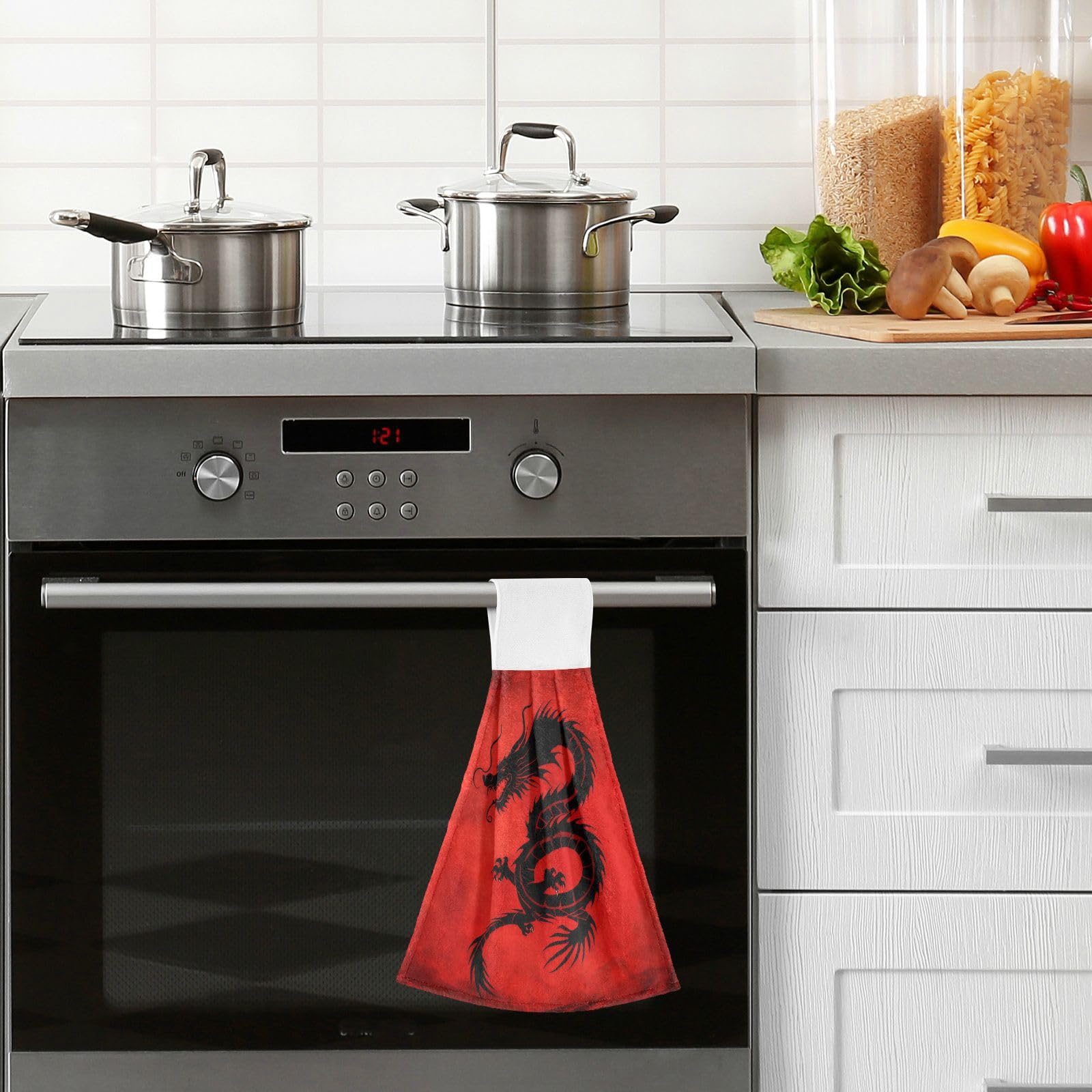 Premium China Dragon Kitchen Towels Set of 2 - 12x17 Inch Soft Absorbent Hand Towels & Dishcloths with Hanging Loop for Bathroom & Kitchen Decor | Perfect for Holiday Gifts, Housewarming & Asian-Themed Home Décor