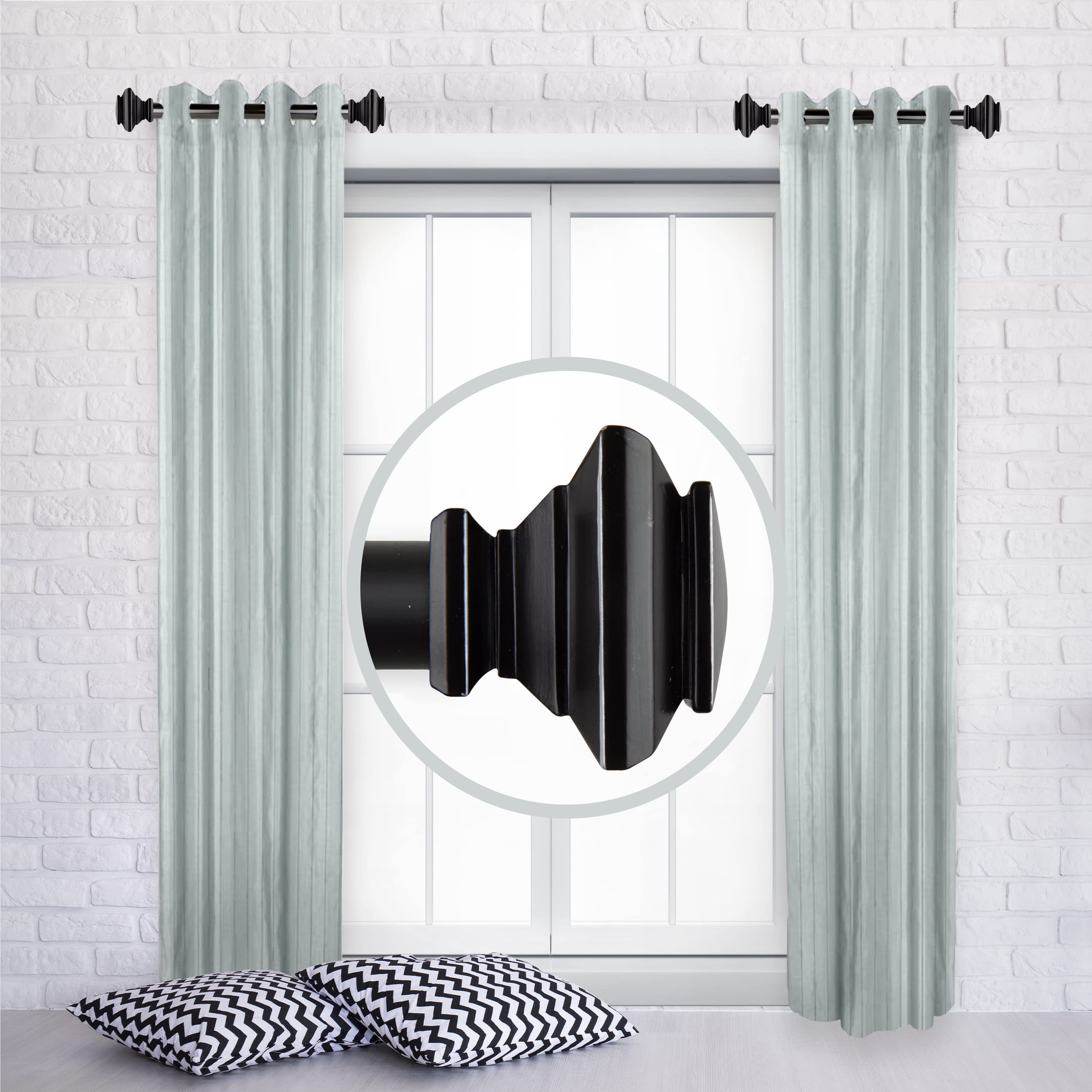 Faye 1 Inch Side Curtain Rod Set of 2 - Adjustable 12 to 20 Inches - Black Metal Window Curtain Rod for Bedroom, Living Room & Dorm Room Decor