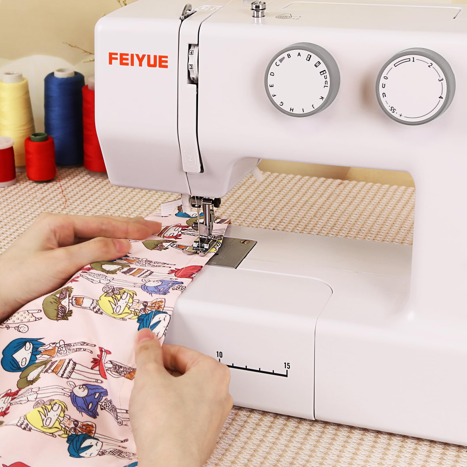 FEIYUE FYe330 Electric Sewing Machine for Home Use with Foot Pedal & Speed Control - 105 Built-in Stitches, Quiet Servo Motor - Perfect for Beginners & DIY Projects (White) - Ideal for Clothing Repair, Quilting & Crafting