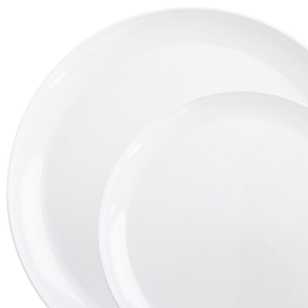 32-Piece White Round Plastic Dinnerware Set for 16 Guests - Durable Disposable Plates, Bowls & Cutlery - Perfect for Parties, Picnics, BBQs & Outdoor Dining