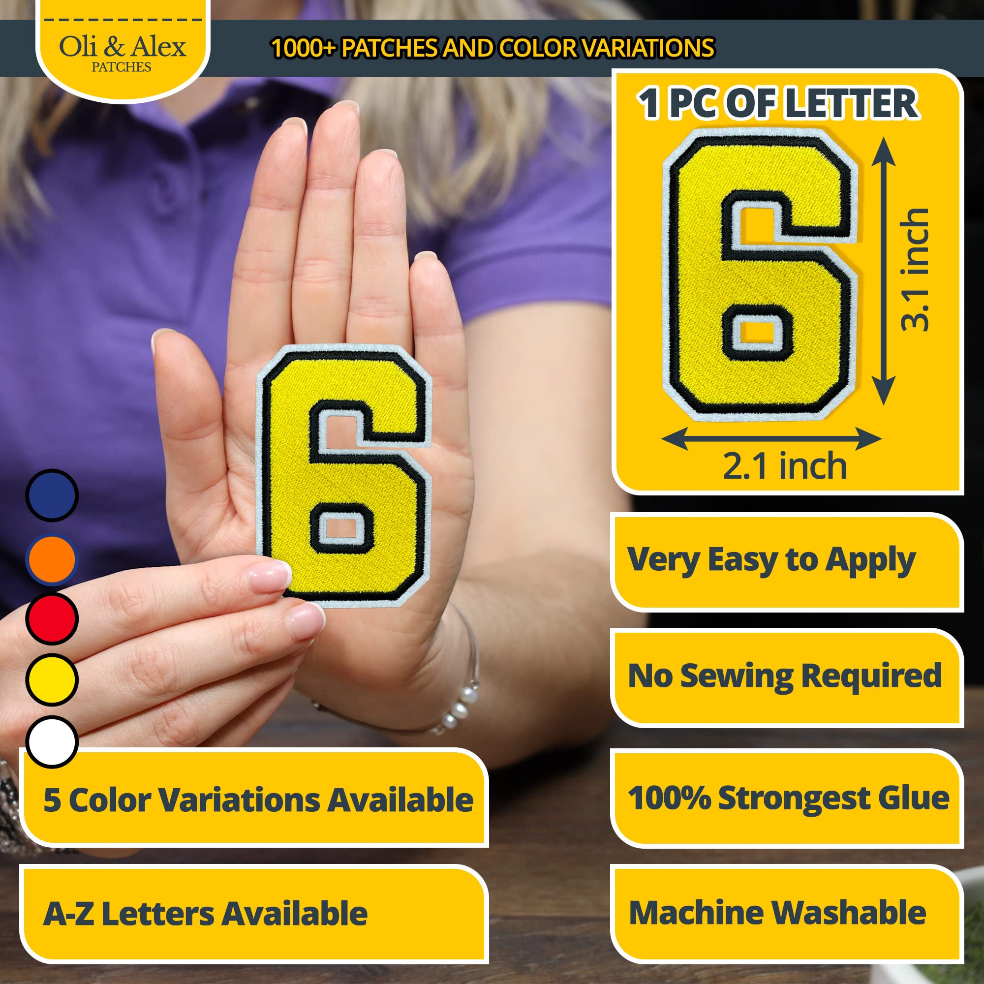 Yellow Iron On Patches - Embroidered Number 6 & 9 Applique for Clothes | No-Sew Fabric Repair Patches for Jackets, Jeans & Sportswear | DIY Customization & Decorative Clothing Upgrade