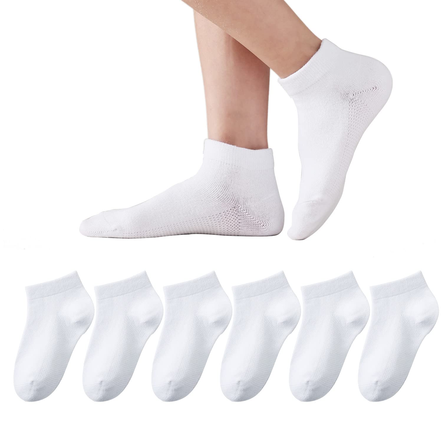 EPEIUS 6 Pack Kids Ankle Socks - Seamless Low Cut No Show Cotton Socks for Girls & Boys - Breathable Athletic Socks for School, Sports & Daily Wear
