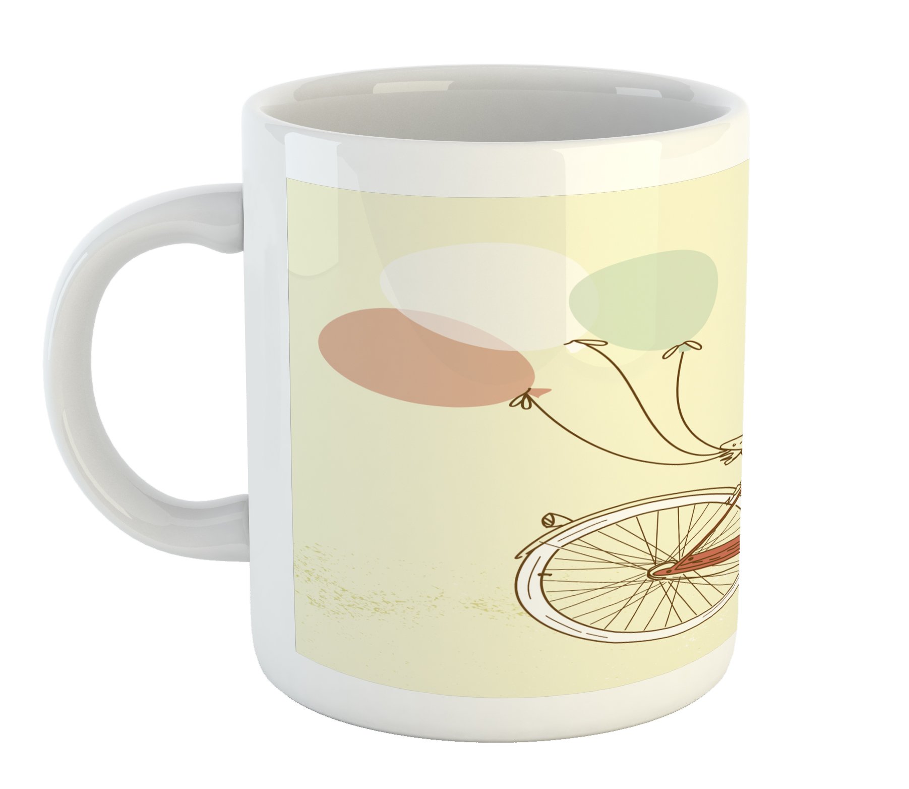 Vintage Retro Bicycle with Balloons & Flowers Ceramic Coffee Mug - 11oz Printed Tea Cup for Hot & Cold Drinks - Romantic Eggshell Pink & Blue Design - Perfect Gift for Anniversary, Valentine's Day & Coffee Lovers