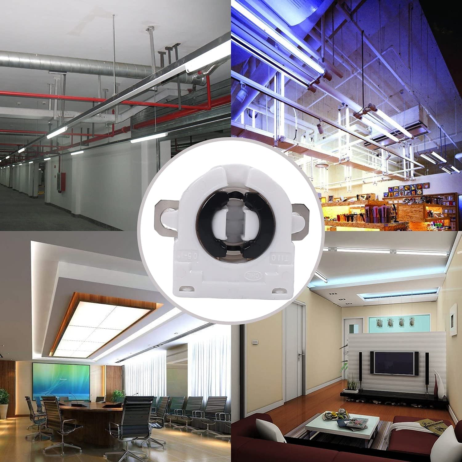 Bettomshin 2-Pack T5 Light Bulb Holders - Single Head Tombstone Socket Adapters for LED & Fluorescent Tube Replacements (White) - Perfect for Home, Office & Workshop Lighting Fixtures