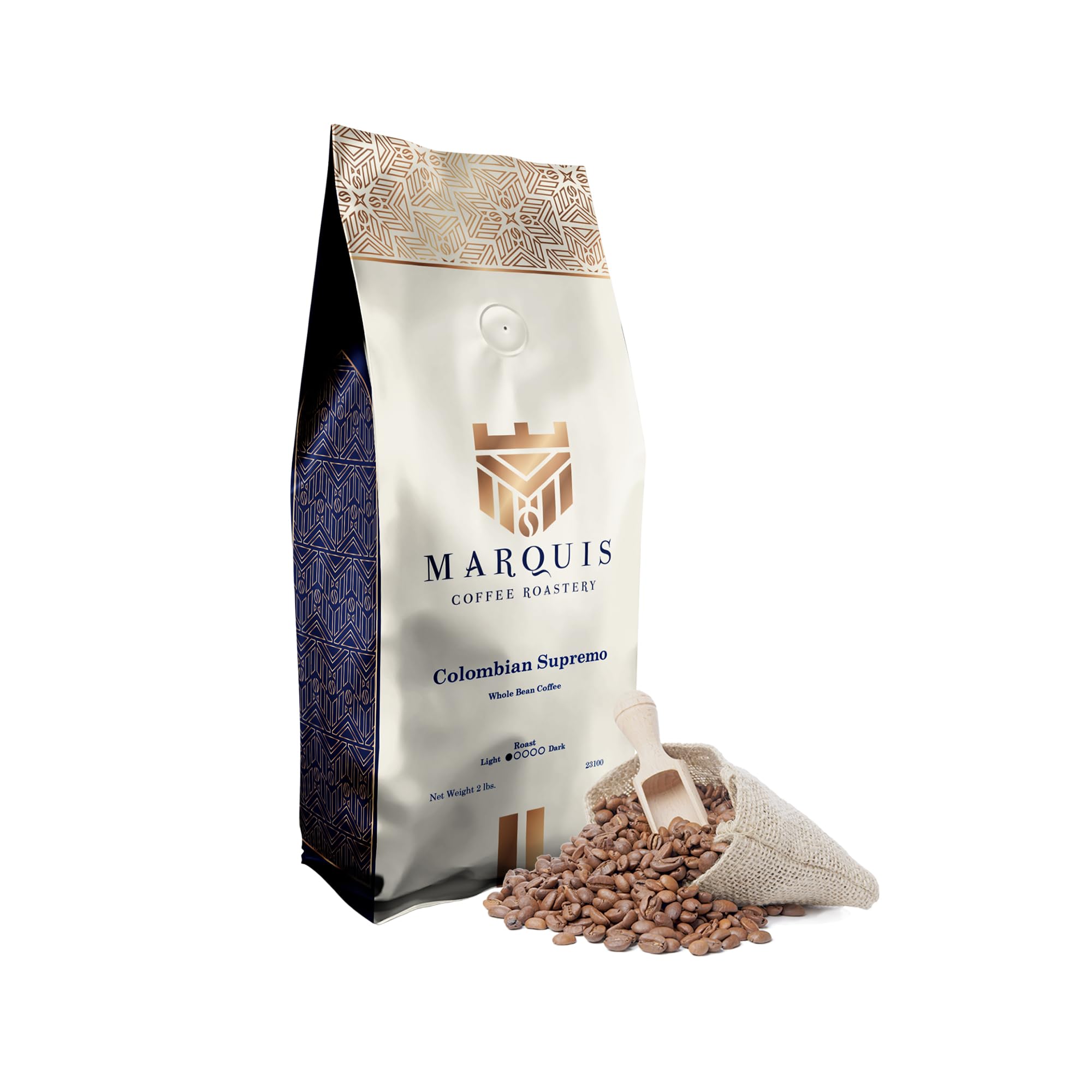 Marquis Colombian Supremo Coffee Beans - Rich & Bold Light Roast Whole Bean Coffee, Fresh & Aromatic, 2 lb Bag | Perfect for Home Brewing, Office Use & Gifts