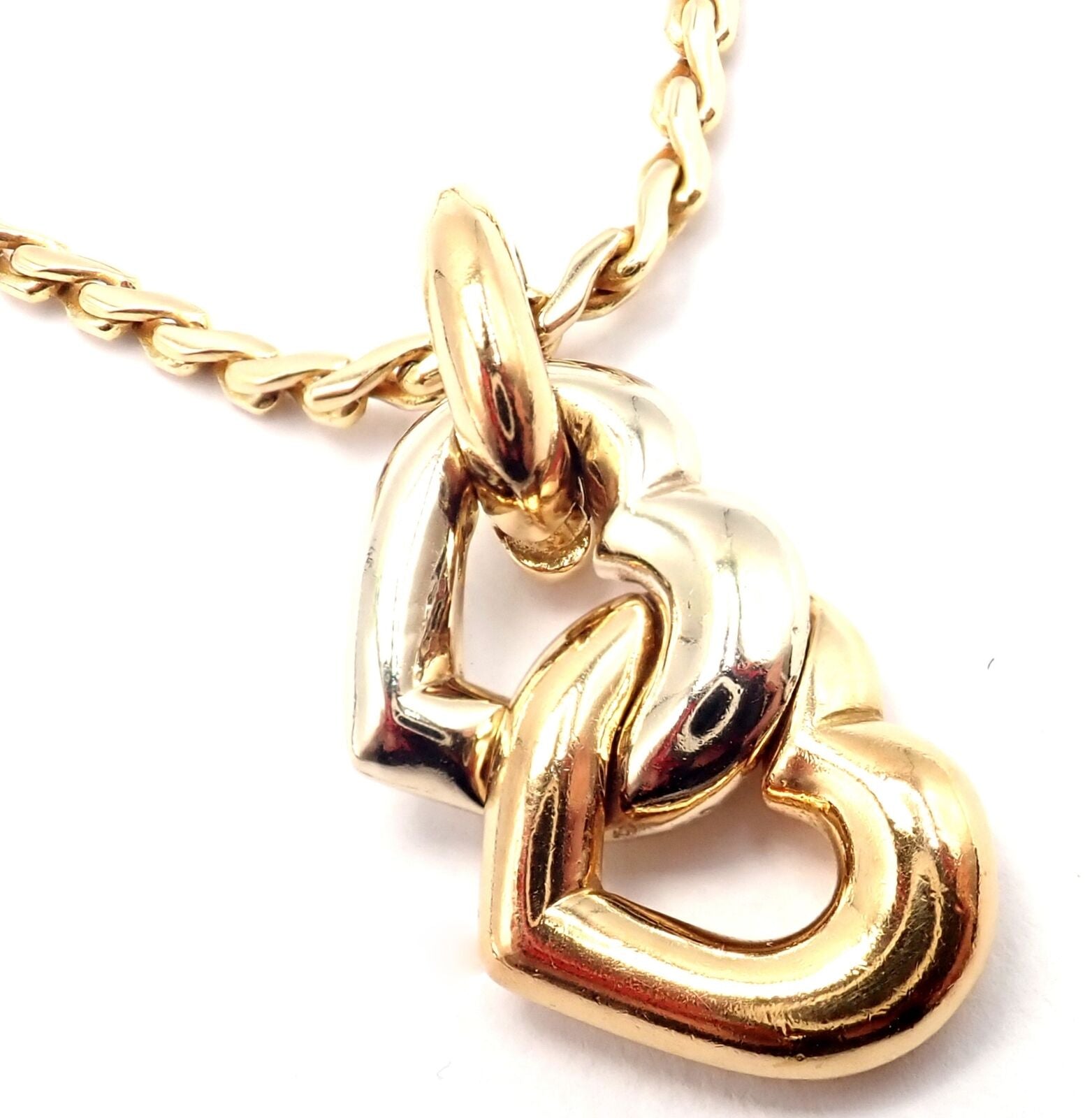 Authentic Cartier 18k Yellow & White Gold Double Heart Pendant Necklace - Luxury Jewelry Gift for Women, Perfect for Anniversaries & Valentine's Day