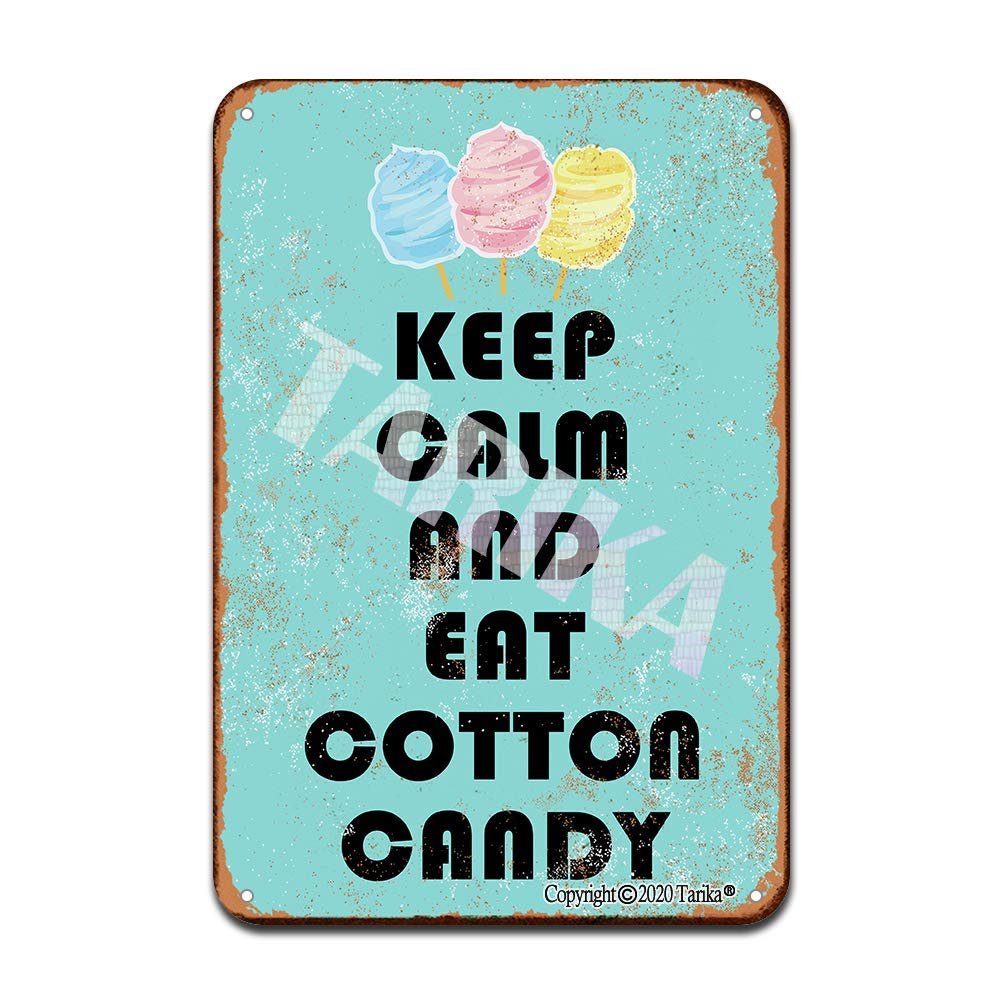 Vintage Cotton Candy Metal Sign - Retro Kitchen Wall Decor, Keep Calm & Eat Cotton Candy Plaque - 8x12 Inch Cafe & Home Room Decoration - Perfect for Diner, Bedroom, and Sweet Shop Decor