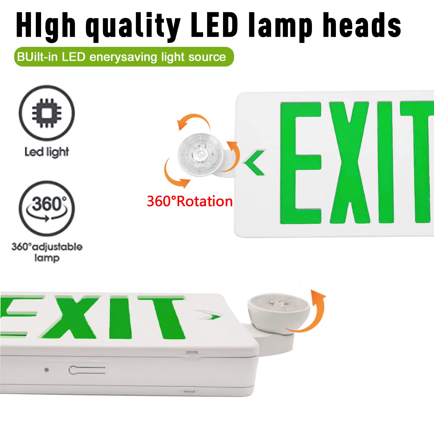 4 Pack UL-Listed Green LED Exit Signs with Emergency Backup Battery - Fire Resistant ABS Dual Head Adjustable Emergency Lighting (120-277V) for Commercial Buildings, Warehouses & Public Safety Areas
