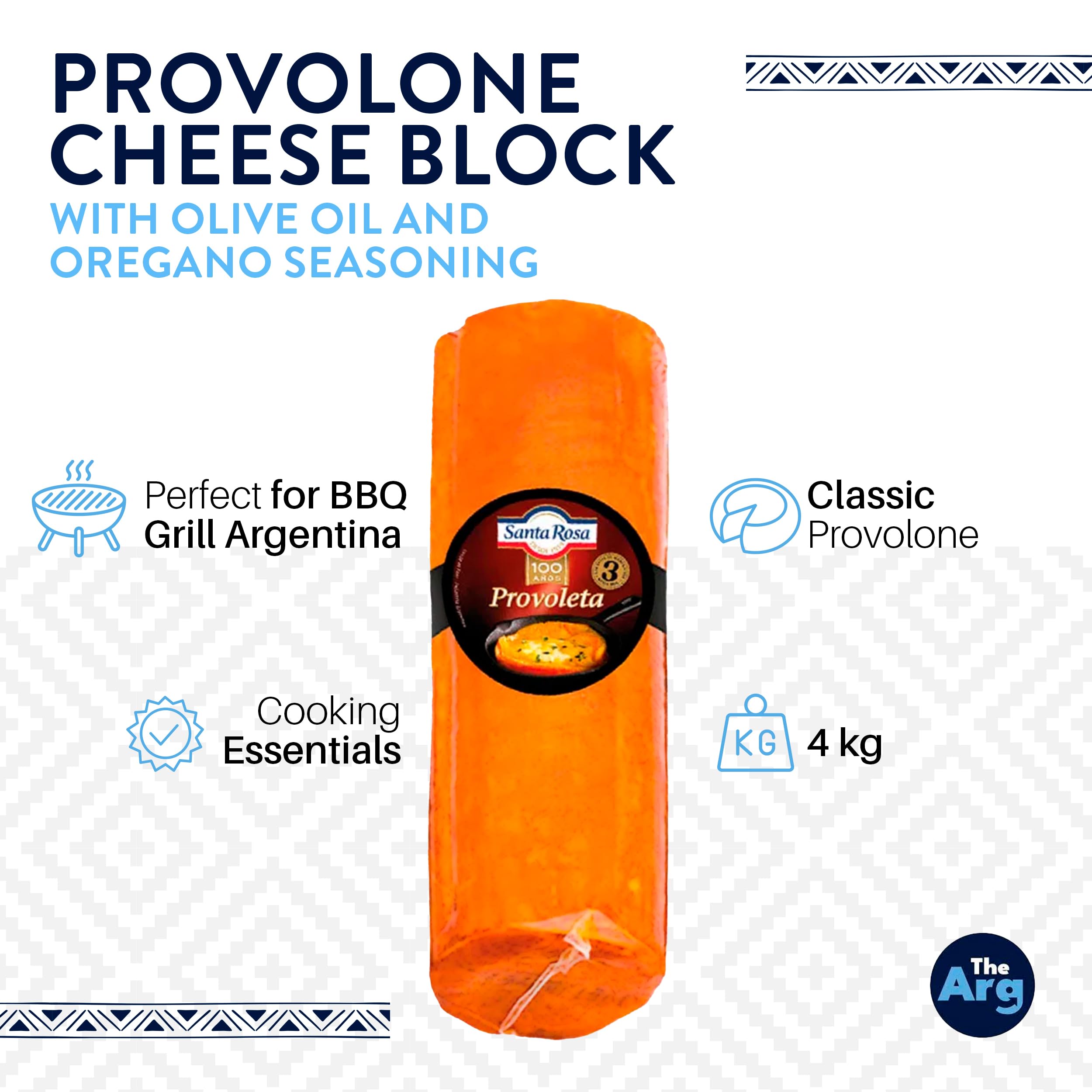 THEARG | Authentic Argentine Provoleta Cheese Block with Olive Oil & Oregano | Gluten-Free Grilling Cheese for BBQ, Outdoor Cooking, Camping & Picnics | Perfect for Asado, Churrasco & Cheese Boards (4 kg)