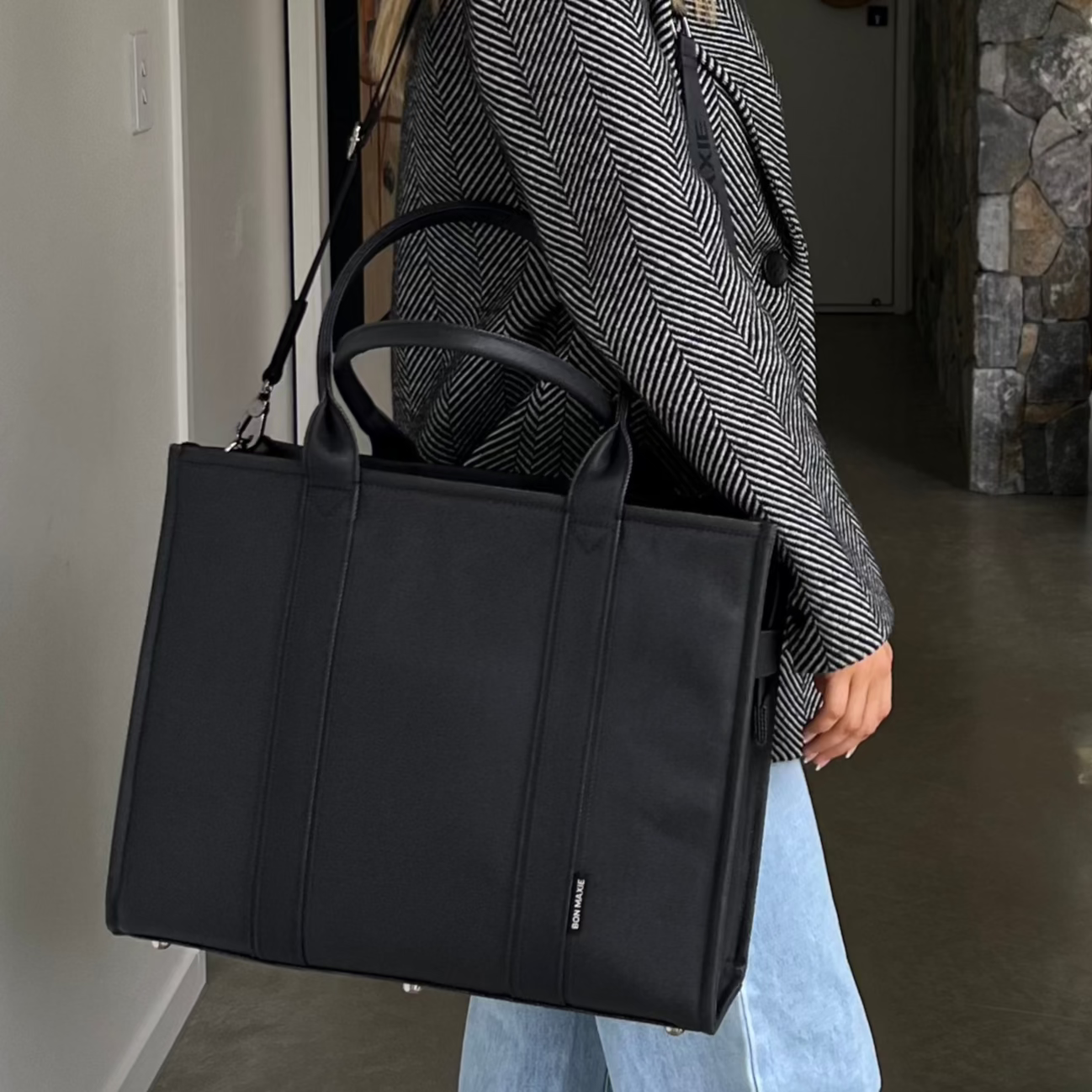 Large Bon Vivant Structured Tote Bag - Stylish Black Leather Handbag for Women | Perfect for Work, Travel & Everyday Use