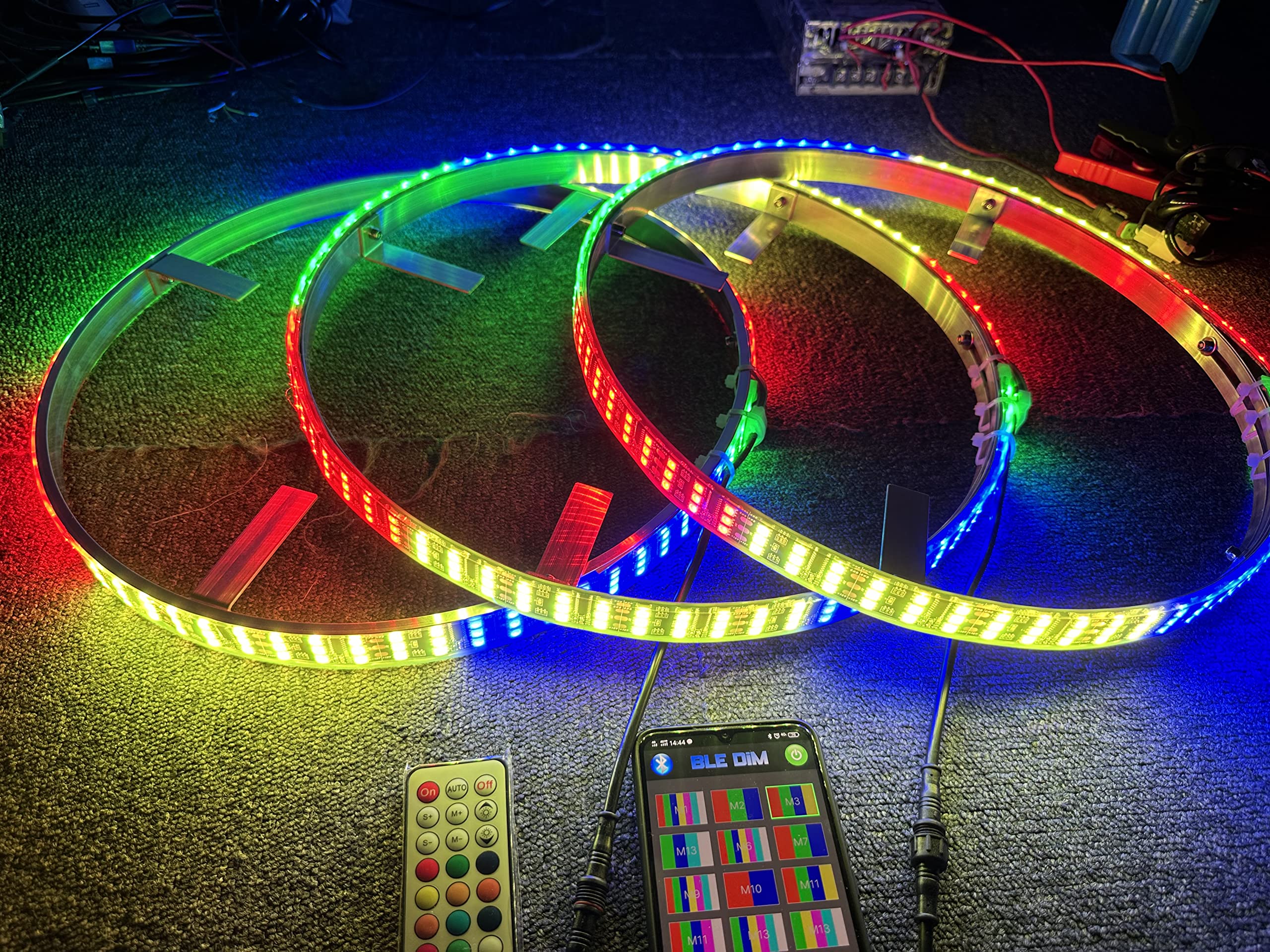 Polaris Slingshot RGB LED Wheel Lights - 15.5'' Triple Row Dream Color Chase with Bluetooth APP & Remote Control for S/R/SL/SLR/GT Models | Enhance Your Ride with Music-Sync Lighting for Night Cruising & Car Shows