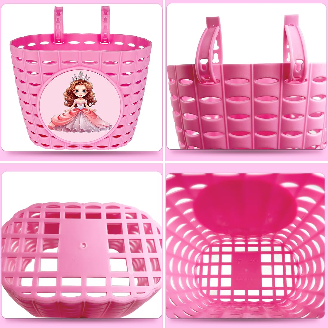 **Pink Bike Basket for Girls - Adjustable Front Handlebar Bicycle Basket for Kids, Toddlers & Baby Girls - Durable Plastic Tricycle Basket - Perfect for School, Picnics & Outdoor Rides**