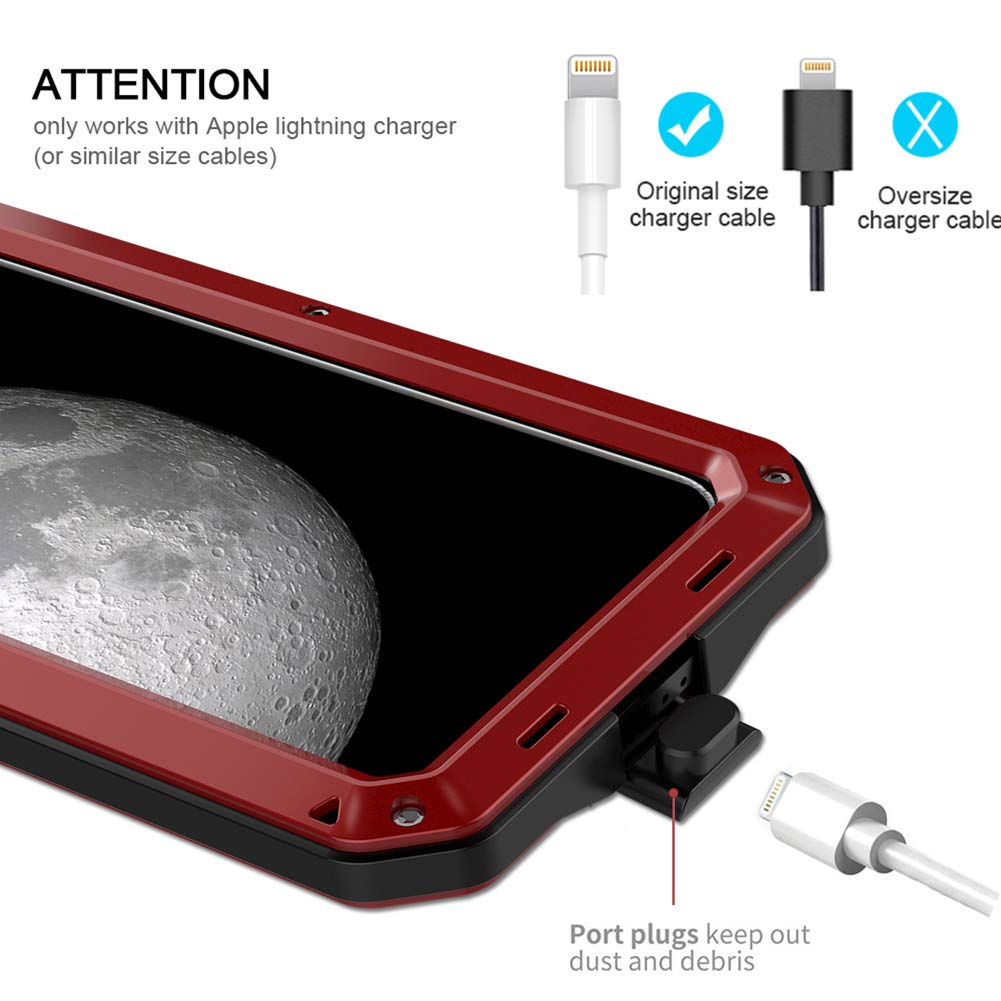 **Marrkey Heavy Duty Shockproof iPhone 11 Pro Max Case - Full Body Protective Cover with Aluminum Alloy Metal Frame & Built-in Screen Protector (Red) | Perfect for Outdoor, Work & Extreme Sports**