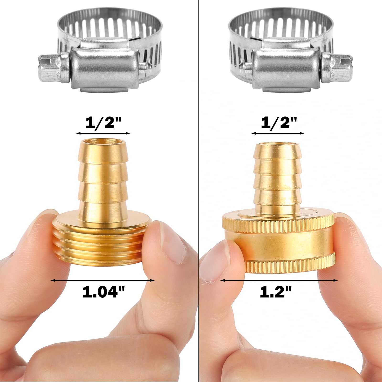 Premium Brass Garden Hose Connector Repair Kit with Stainless Steel Clamps - 1/2 Inch Water Hose Fitting Replacement - Perfect for Leaky Outdoor Faucets, Sprinkler Systems & Drip Irrigation