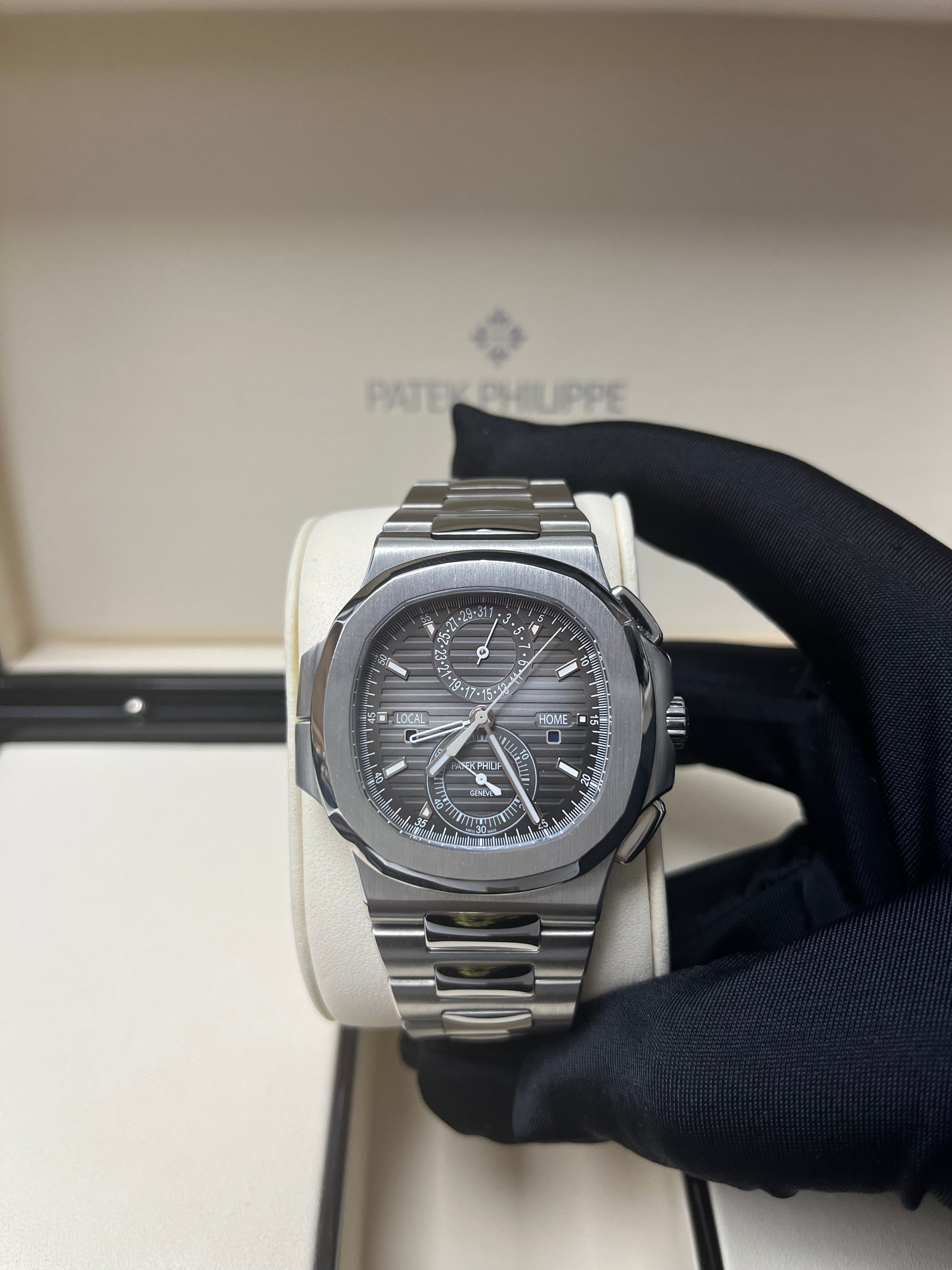Patek Philippe Nautilus 5990/1A 001 Stainless Steel Watch with Black Graduated Dial - Luxury Men's Chronograph Timepiece for Business Travel & Formal Occasions