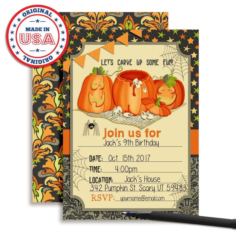20 Pack Halloween Pumpkin Carving Party Invitations - 5x7 Fill-in Cards with Envelopes for Halloween, Birthday & Fall Celebrations | Perfect for DIY Party Decorations & Seasonal Greetings