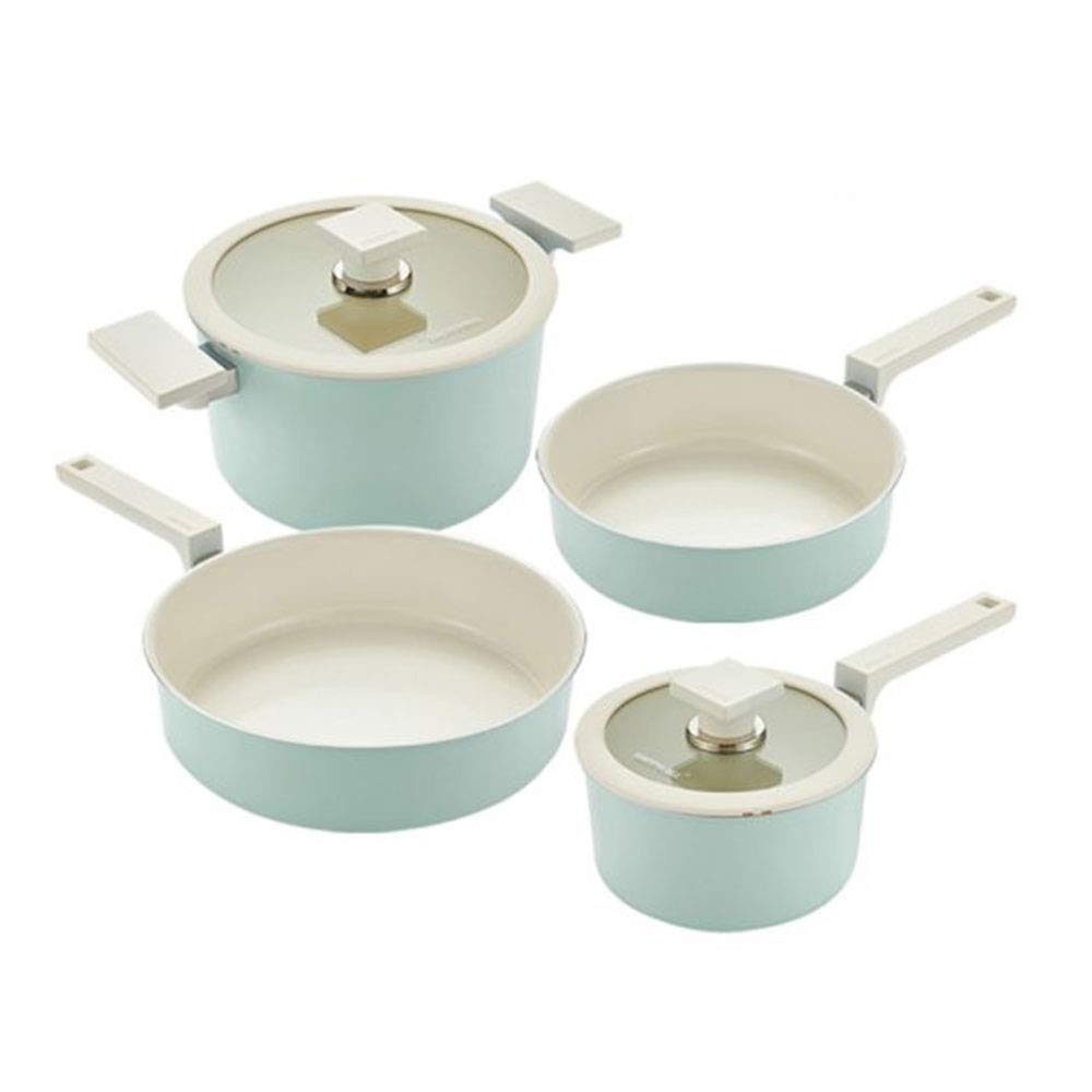 Happycall EDGE Blanc IH Ceramic Non-Stick Cookware Set - 4-Piece Induction Compatible Pots & Pans with Wok | Mint Green | Perfect for Stir-Frying, Sauteing & Everyday Cooking