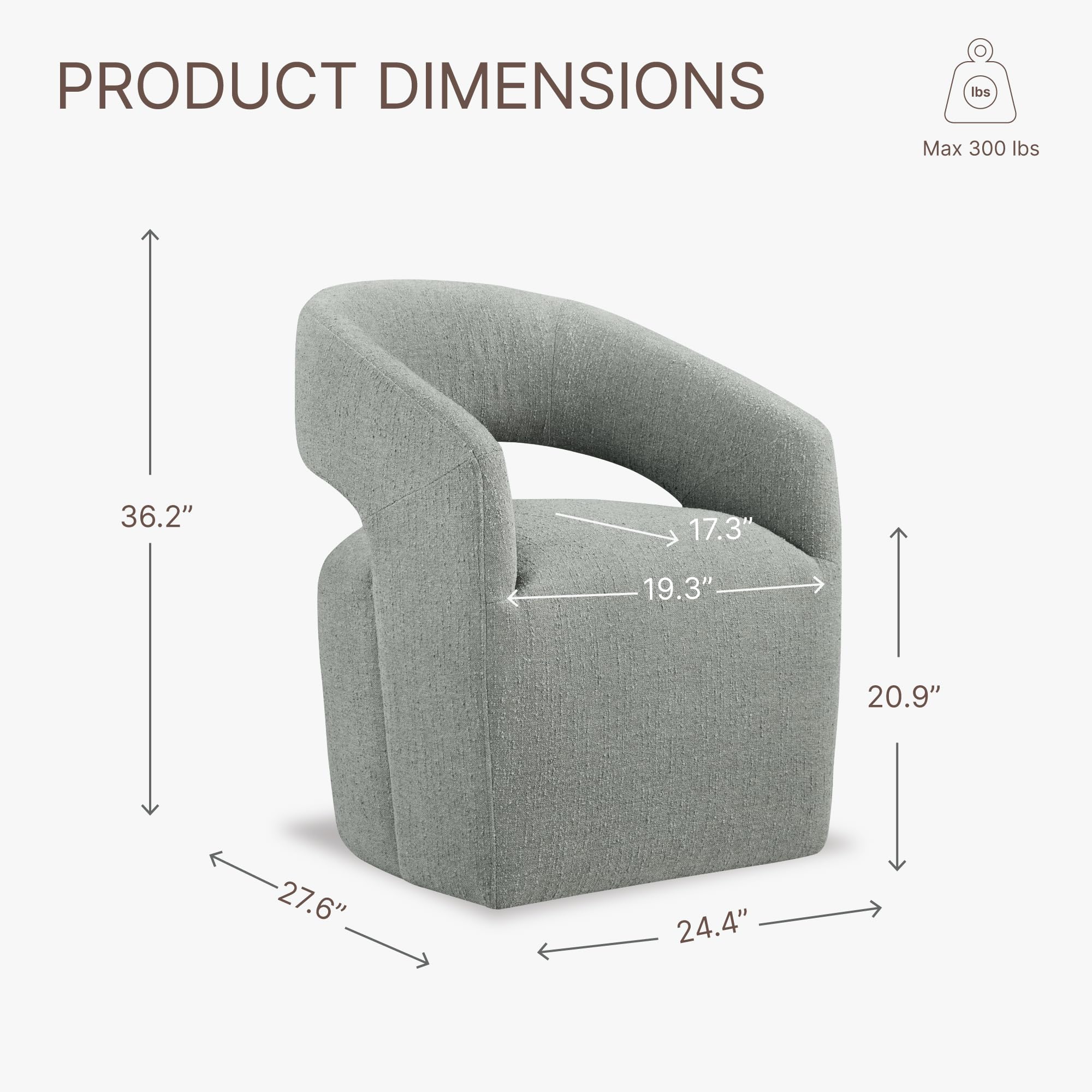 Modern Upholstered Barrel Armchairs with Casters - No Assembly Dining Chairs Set of 2 (Fog Gray) - Perfect for Dining Room, Bedroom, Living Room & Home Office