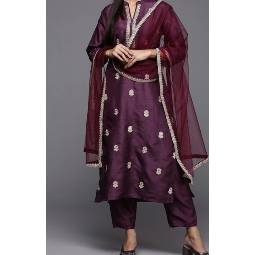 Elegant Purple Floral Embroidered Indian Silk Kurta Set for Women | Traditional Ethnic Wear for Festivals, Weddings & Special Occasions