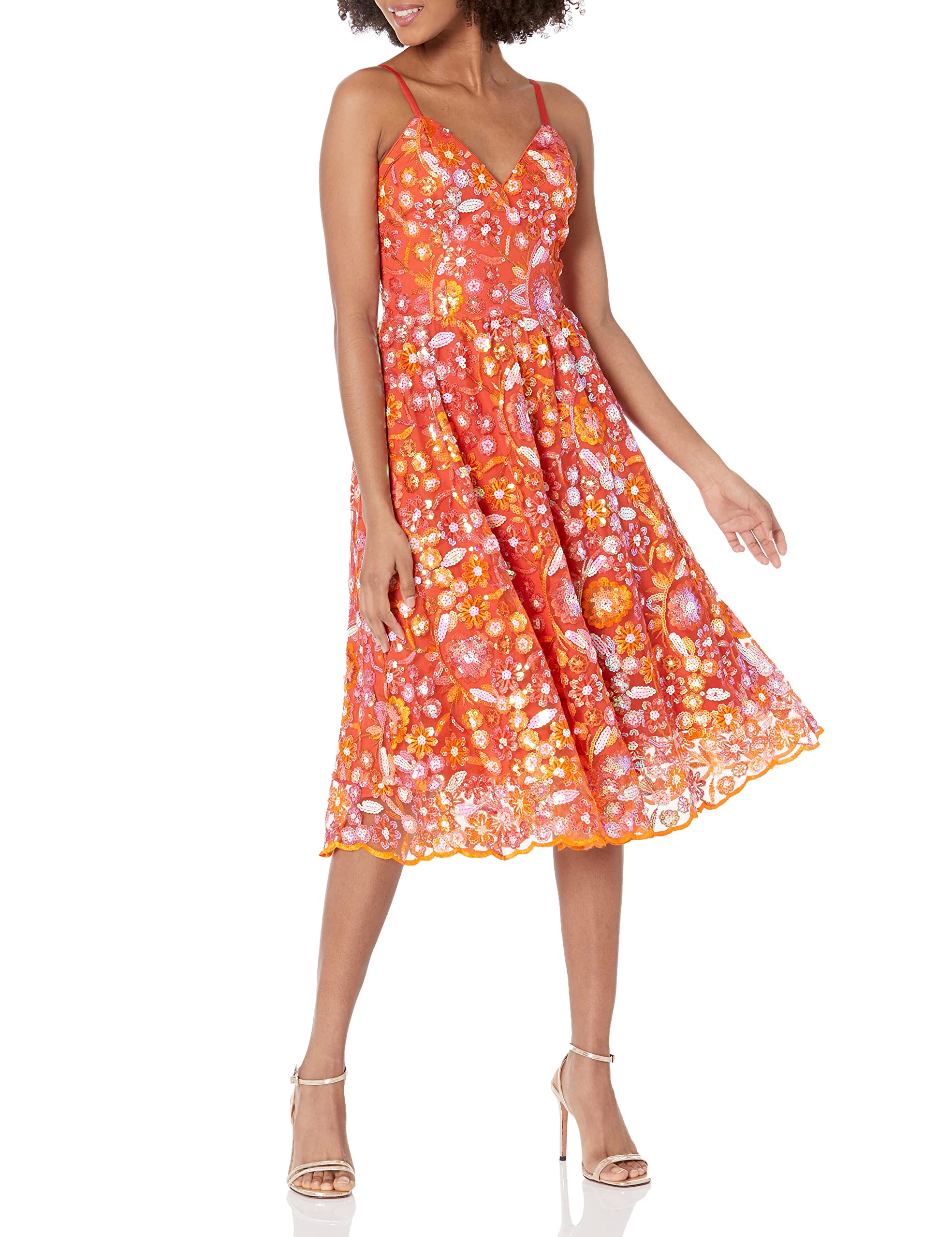 Dress the Population Women's Maren Fit and Flare Midi Dress - Elegant A-Line Cocktail Dress for Weddings, Parties & Special Occasions