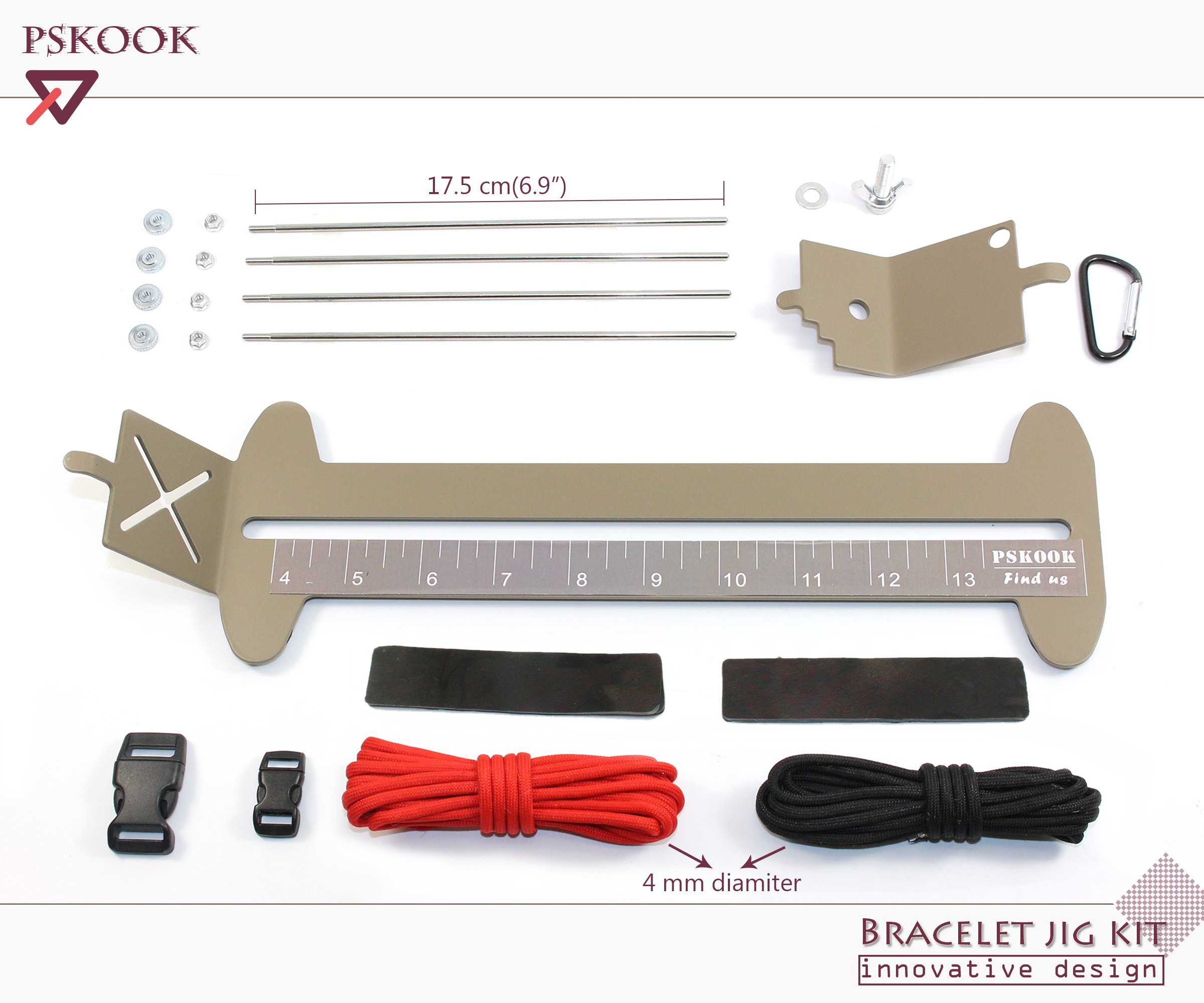 PSKOOK Paracord Bracelet Jig Kit - Adjustable DIY Weaving Tool Set with 6 Pack Needles & Smoothing Tools (Includes FID & Marlin Spike) - Perfect for Outdoor Survival, Camping, Hiking & Craft Making