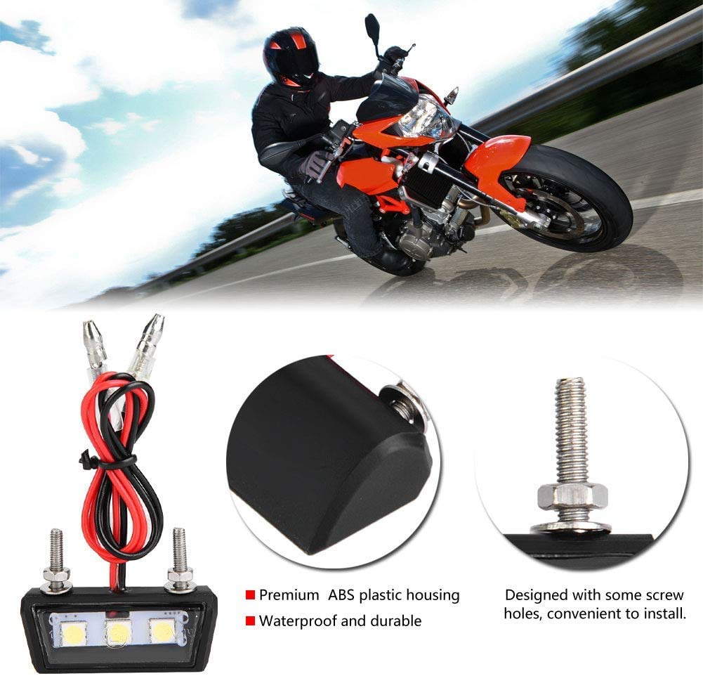 Universal 12V 3-LED Motorcycle License Plate Light - E-Mark Certified, Waterproof, Fits Trucks, ATVs, Vans & More | Perfect for Night Riding & Vehicle Customization