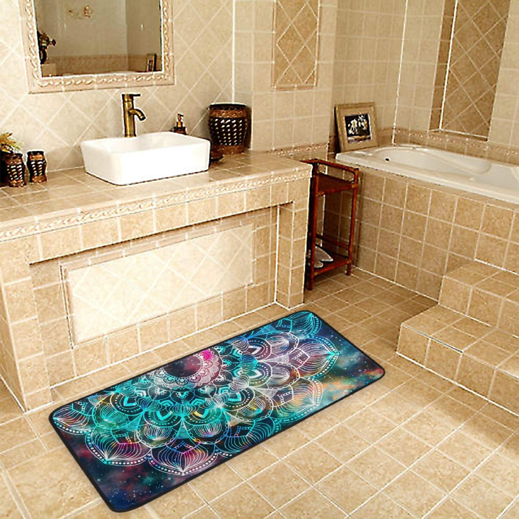 ALAZA Anti-Fatigue Kitchen Mat - Non-Slip Standing Mat with Mysterious Black Mandala Design, Soft Floor Rug for Under Sink, Office & Door Decor (39x20 Inch) - Perfect for Cooking, Dishwashing & Long Standing Work in Kitchen