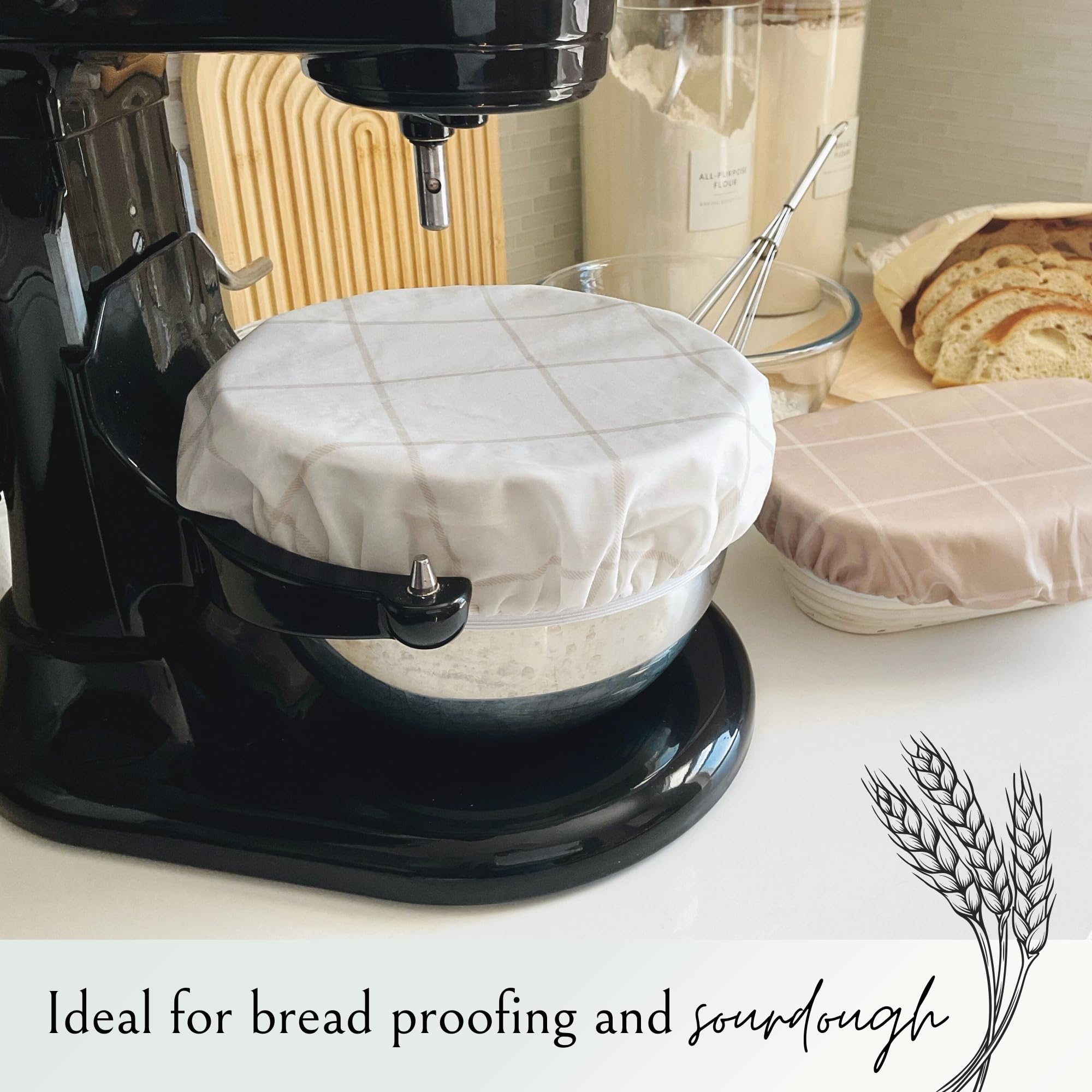 Reusable Beeswax Bowl Covers for Bread Proofing - 2 Large Elastic Cotton Cloth Covers for Sourdough Rising & Dough Proofing | Eco-Friendly Bread Bowl Covers for Baking, Meal Prep & Food Storage