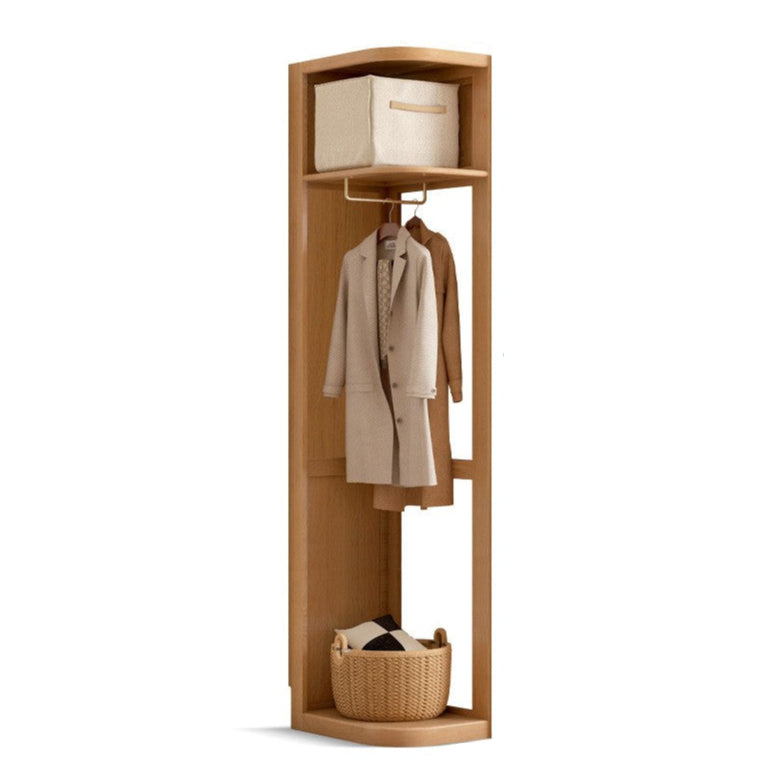 Solid Oak & Cherry Wood Modern Corner Wardrobe - Triangle Floor Standing Closet for Bedroom, Living Room, and Office Storage