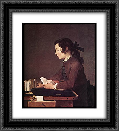 20x22 Black Ornate Frame with Double Matted Museum Art Print - The House of Cards by Jean Baptiste Simeon Chardin | Perfect for Living Room, Office & Gallery Wall Decor