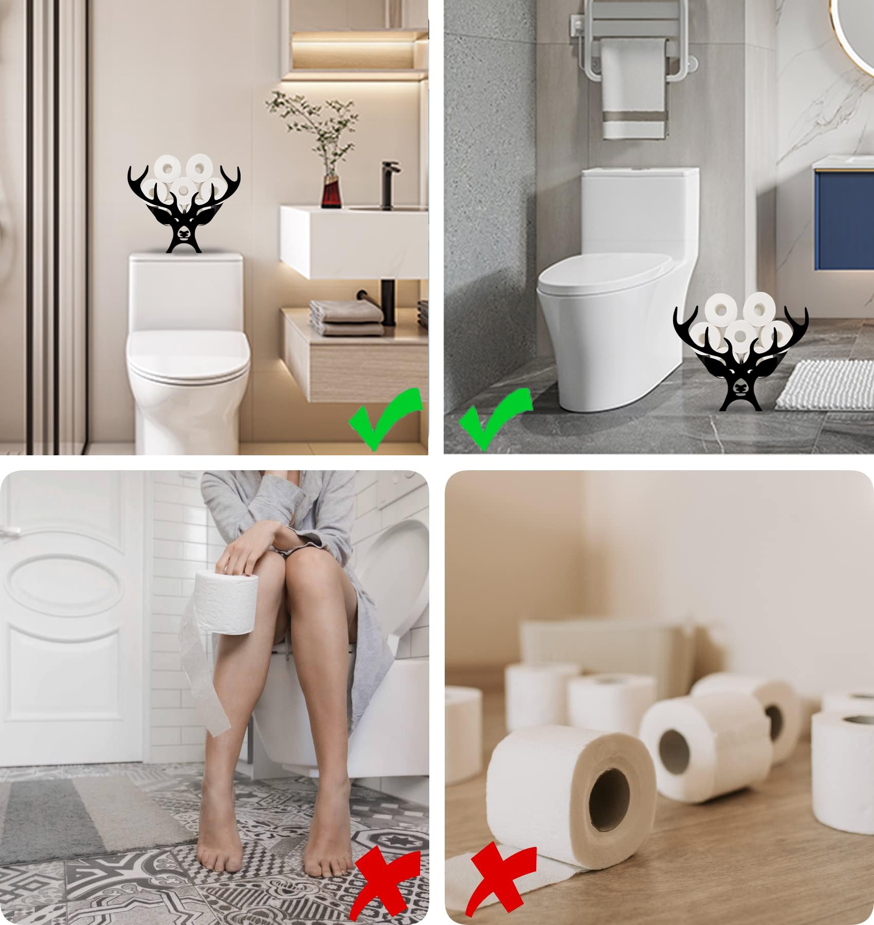 Black Antler Animal Toilet Paper Holder Stand - Free Standing Metal Bathroom Organizer for 8 Rolls - Farmhouse Style Paper Roll Storage Rack - Perfect for Rustic Bathrooms, Cabins & Hunting Lodges