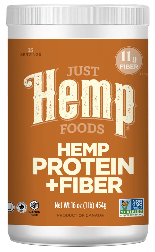 Just Hemp Foods Organic Hemp Protein Powder with Fiber - Non-GMO, 11g Protein & 11g Fiber per Serving, 16oz (Packaging May Vary) - Perfect for Smoothies, Baking & Post-Workout Recovery