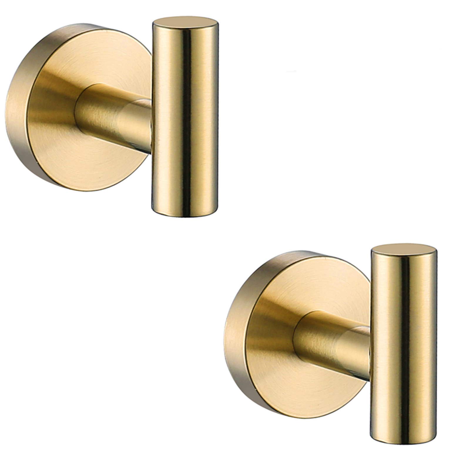 2 Pack Gold Towel Hooks - Stainless Steel 304 Bathroom & Kitchen Wall Hooks for Towels, Robes & Coats - Rustproof Bathroom Hardware Accessories for Home, Spa & Hotel Use