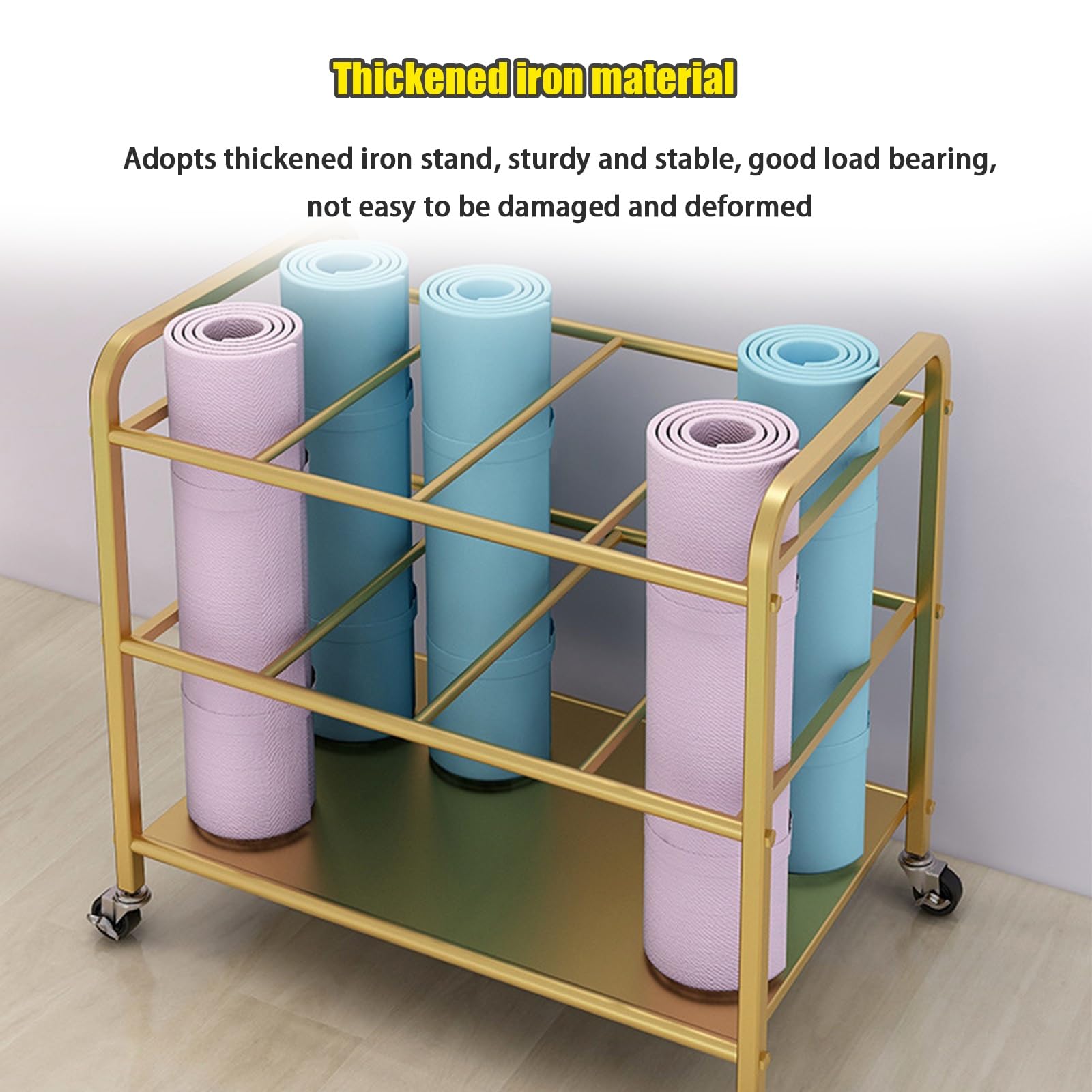 Aimery Foam Roller & Yoga Mat Storage Rack with Wheels - Yoga Mat Holder, Gym Equipment Organizer for Home, Yoga Studio & Fitness Center - Portable Storage Solution for Foam Rollers, Yoga Mats & Exercise Accessories (Black) - Perfect for Small Spaces & Home Gym Organization