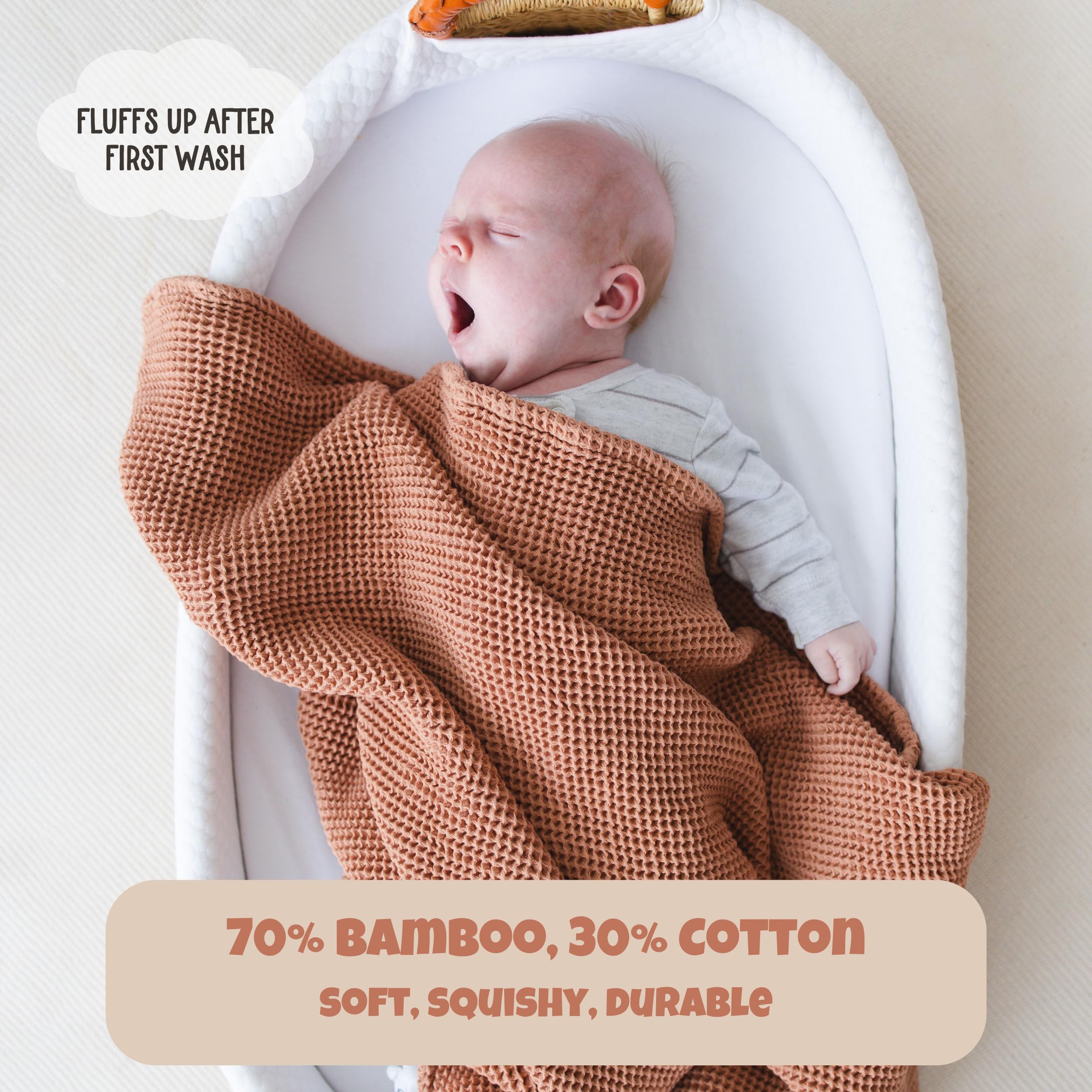 Soft & Breathable Waffle Knit Baby Blanket - 43x43 Inch Gender Neutral Cotton Swaddle, Stroller & Toddler Blanket - Perfect for Nursery, Travel & Outdoor Adventures (Cinnamon)