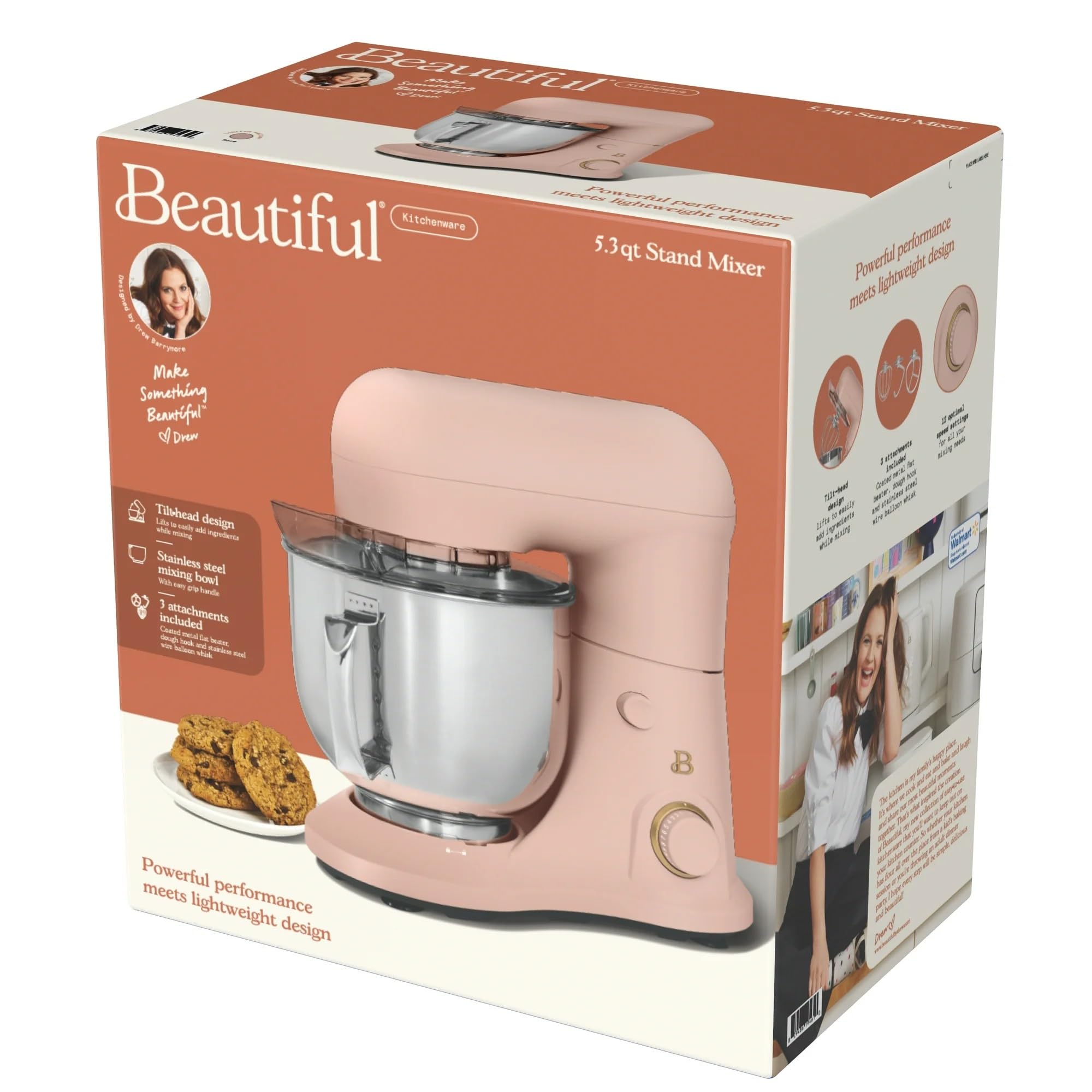 Drew Barrymore 5.3 Qt Stand Mixer - Lightweight Powerful Tilt-Head Mixing Machine for Baking (Rose Gold) | Perfect for Cakes, Cookies, Dough & More | Home Kitchen Essential