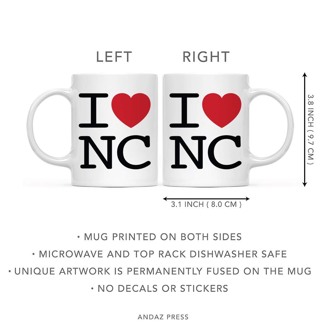 Andaz Press I Heart US State Coffee Mug Collection - 50 States Ceramic Mugs for Coffee & Tea - Perfect for Home, Office, Gift Giving & Collectors (Choose Your State)