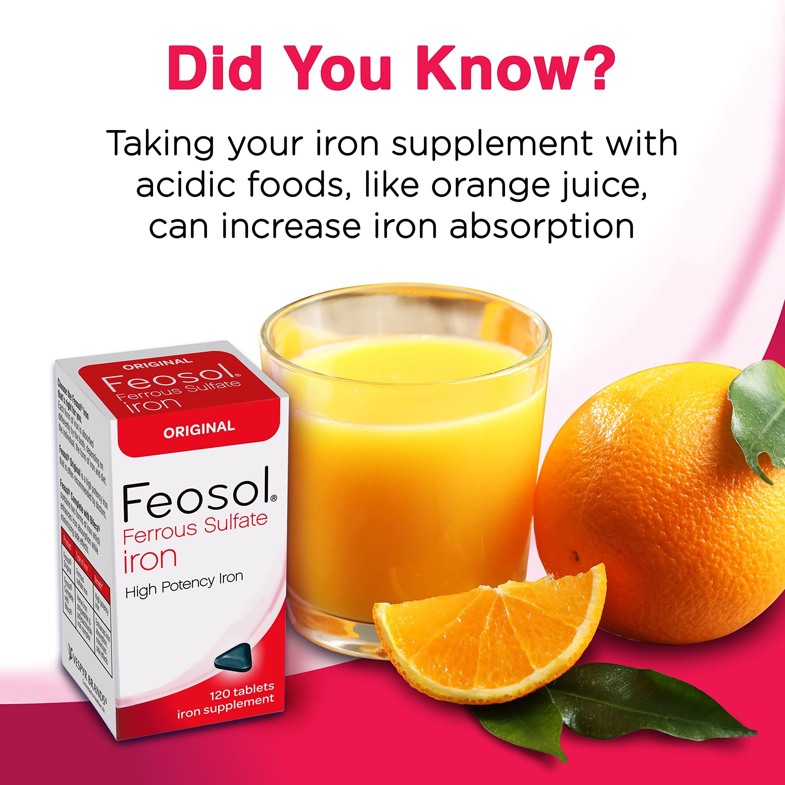 Feosol Original Iron Supplement Tablets - 325mg Ferrous Sulfate (65mg Elemental Iron) per Pill, 120 Count (4 Month Supply) - Non-Heme Iron for Energy & Immune Support - Made in USA - Ideal for Anemia Prevention & Fatigue Relief
