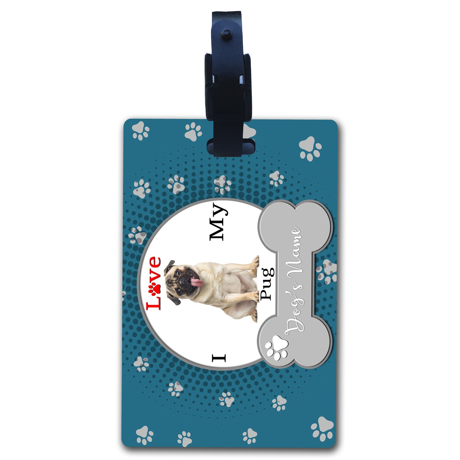 Personalized Custom Name Luggage Tag - I Love My Dog Pug | Durable Travel Accessory for Pet Lovers | Perfect for Suitcases, Backpacks & Travel Bags